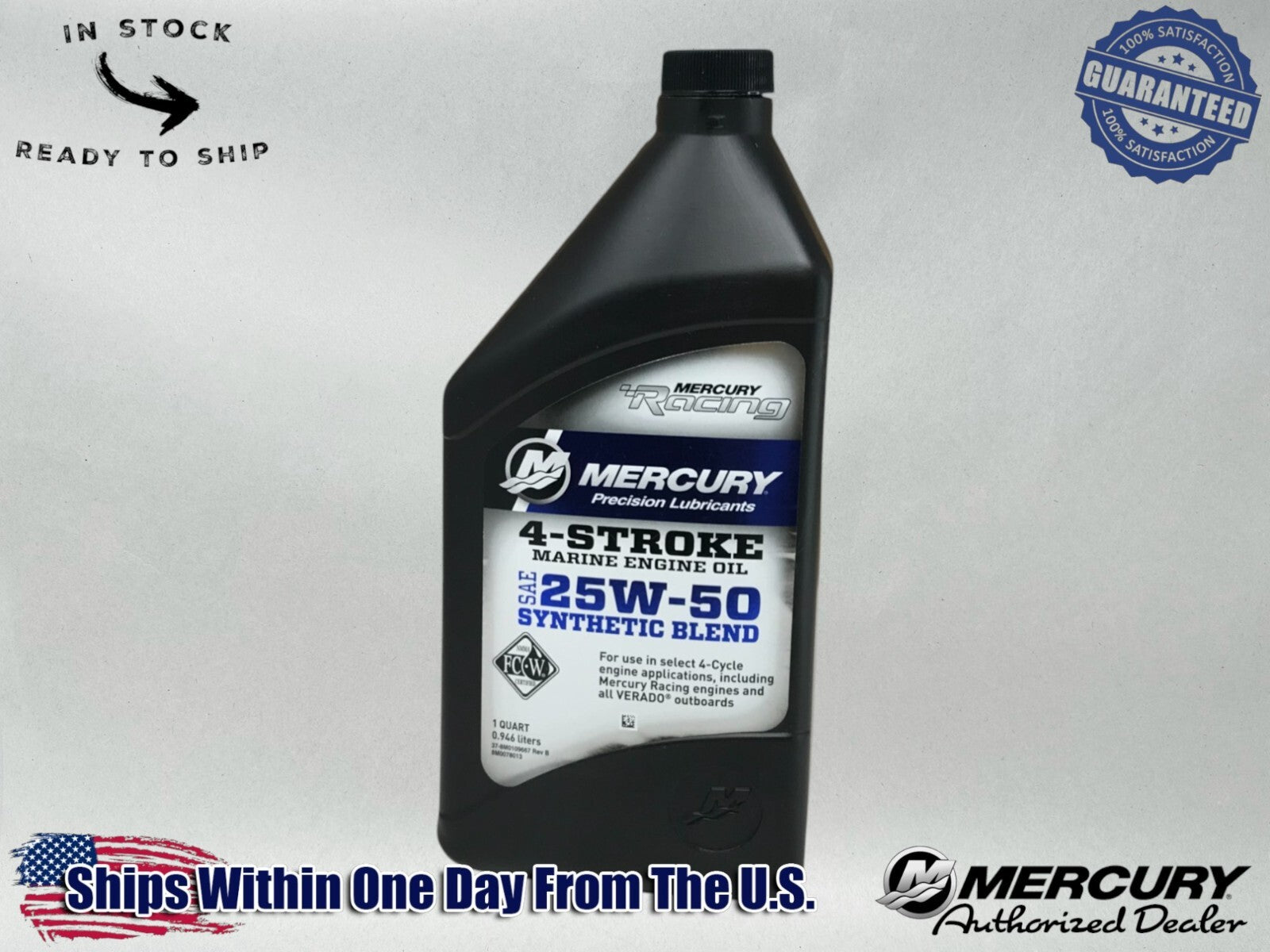 Mercury OEM 25W50 Hi Performance Semi-Synthetic Oil Quart 92-8M0078013