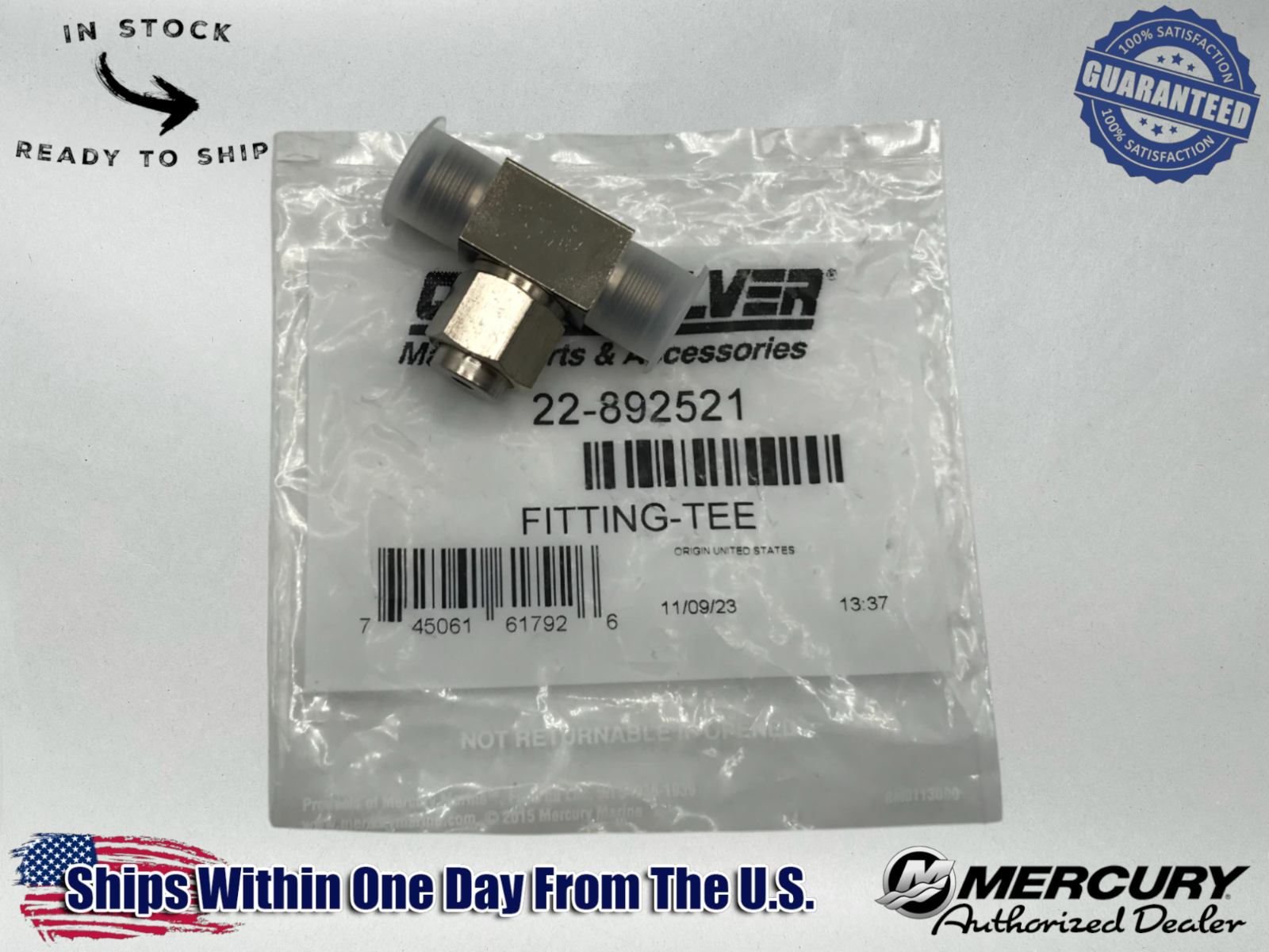 Mercury Marine Quicksilver Tee Fitting Power Steering Verado 9/16 22-892521