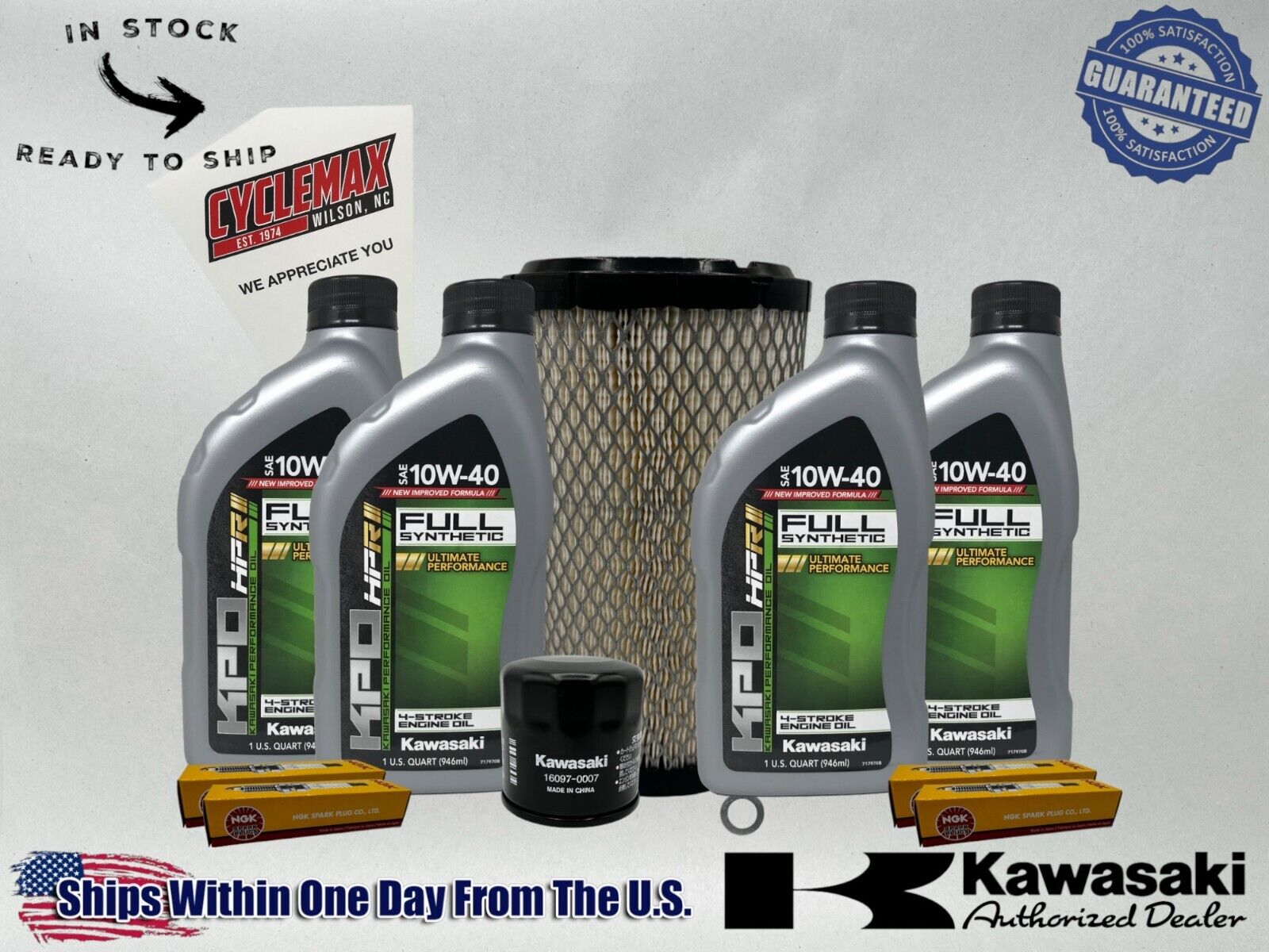 Cyclemax Full Synthetic Tune Up Kit fits 2024 Kawasaki RIDGE with Spark Plugs