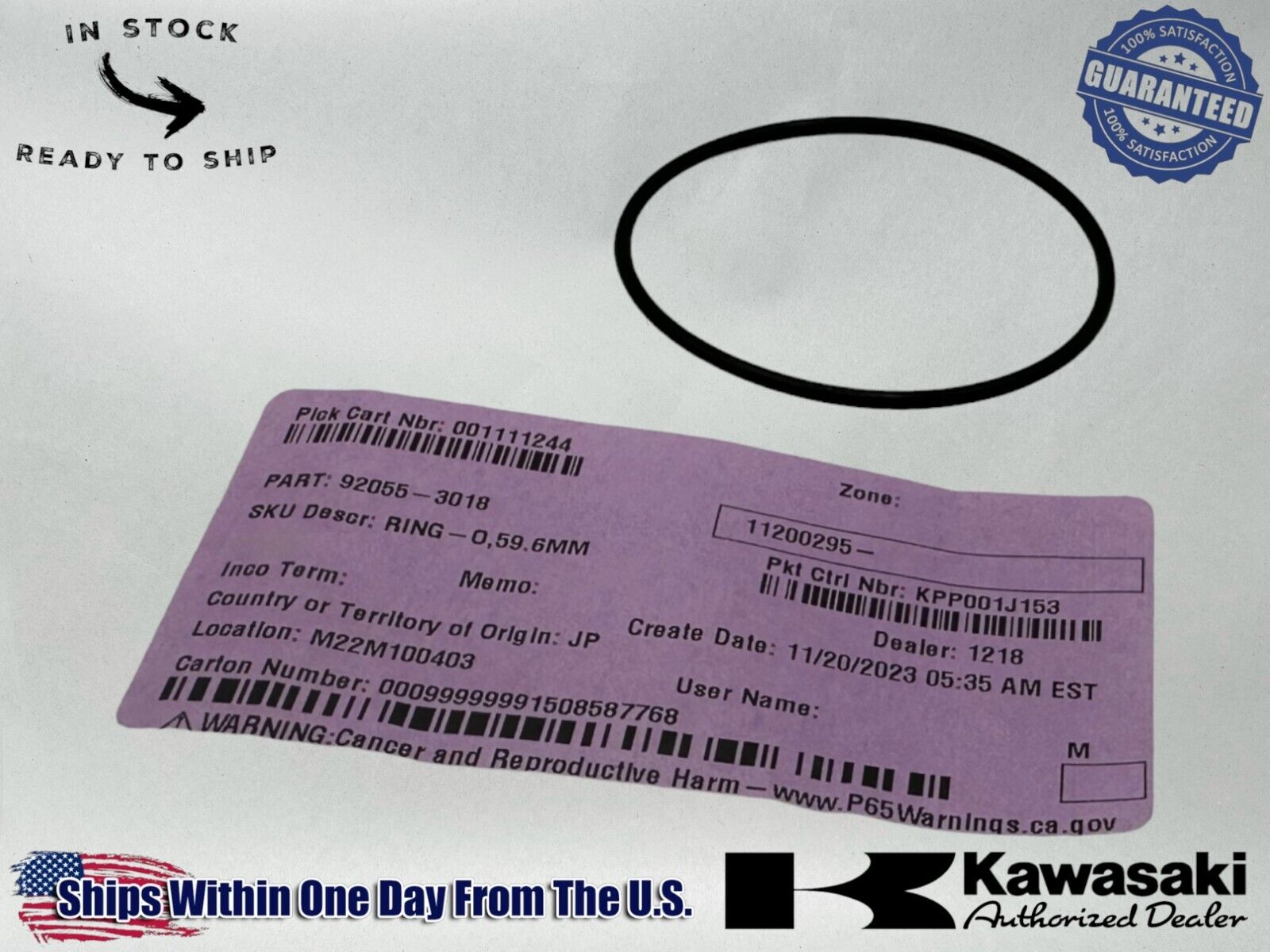 Kawasaki Genuine OEM Authentic 59.6MM O-Ring 92055-3018