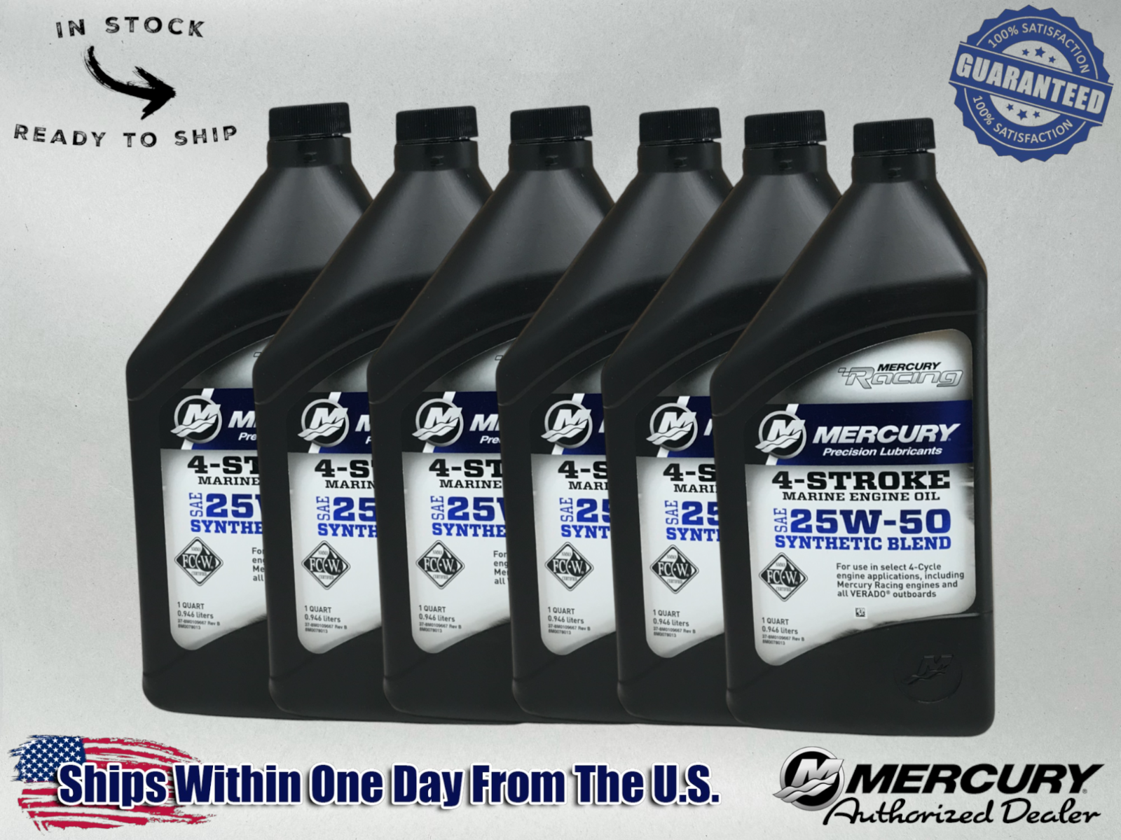 Mercury OEM 25W50 Hi Performance Semi-Synthetic Oil Quarts 92-8M0078013 6 Pack