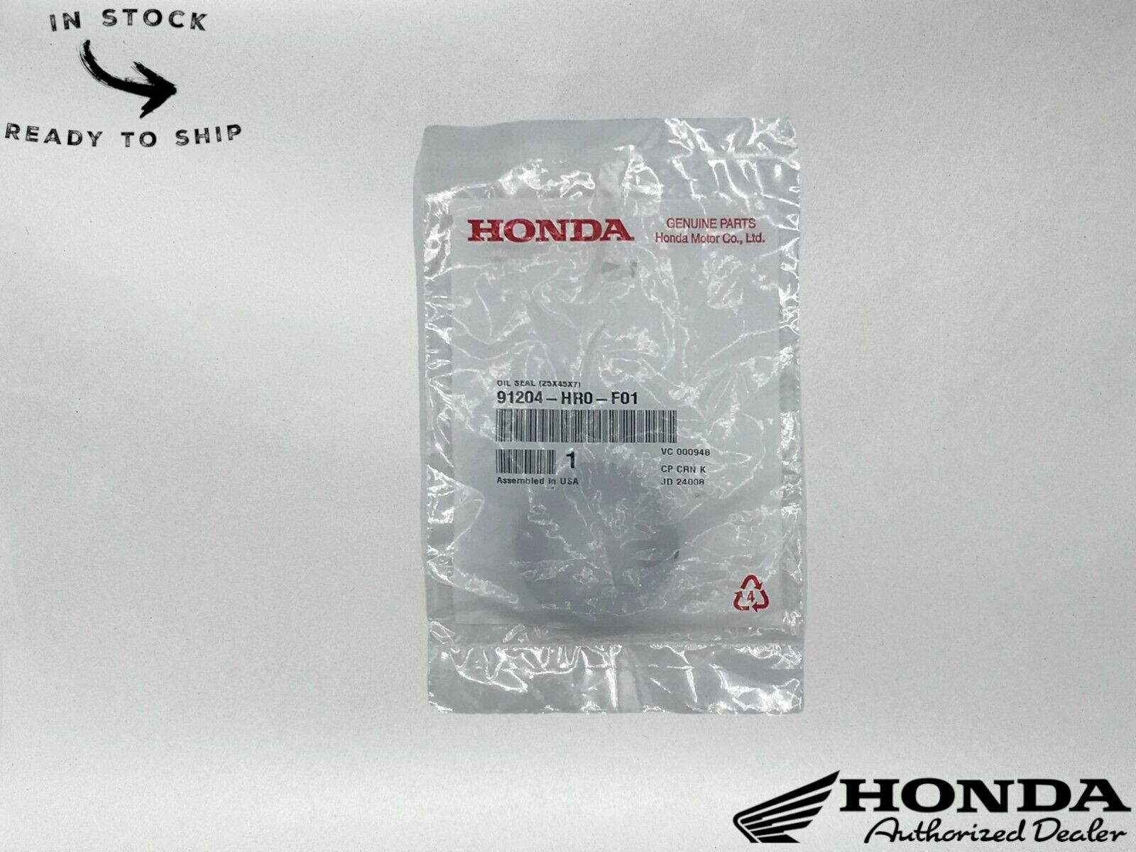 Honda Genuine OEM Oil Seal (25X45X7) 91204-HR0-F01