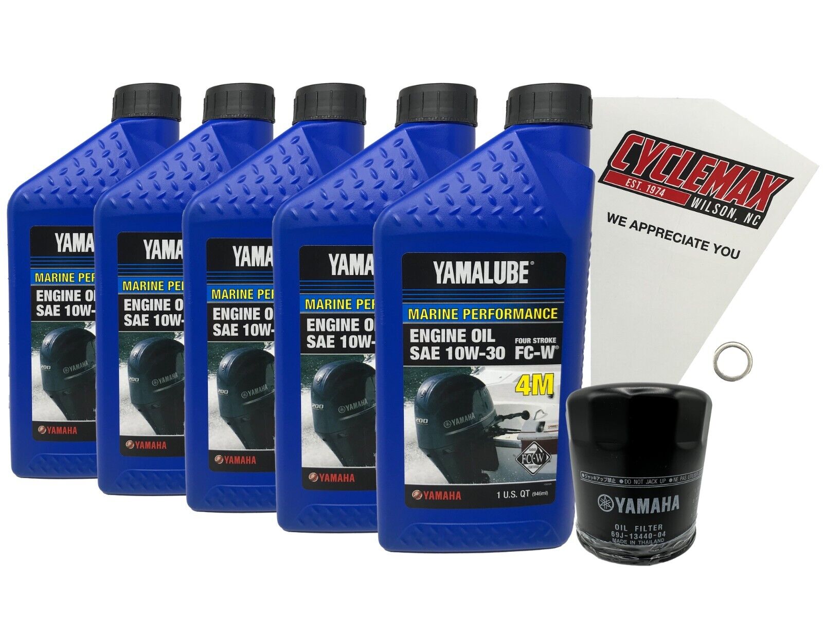 Cyclemax Yamalube 10W30 Marine Oil Change Kit fits 2014-2024 Yamaha VF175 Engine