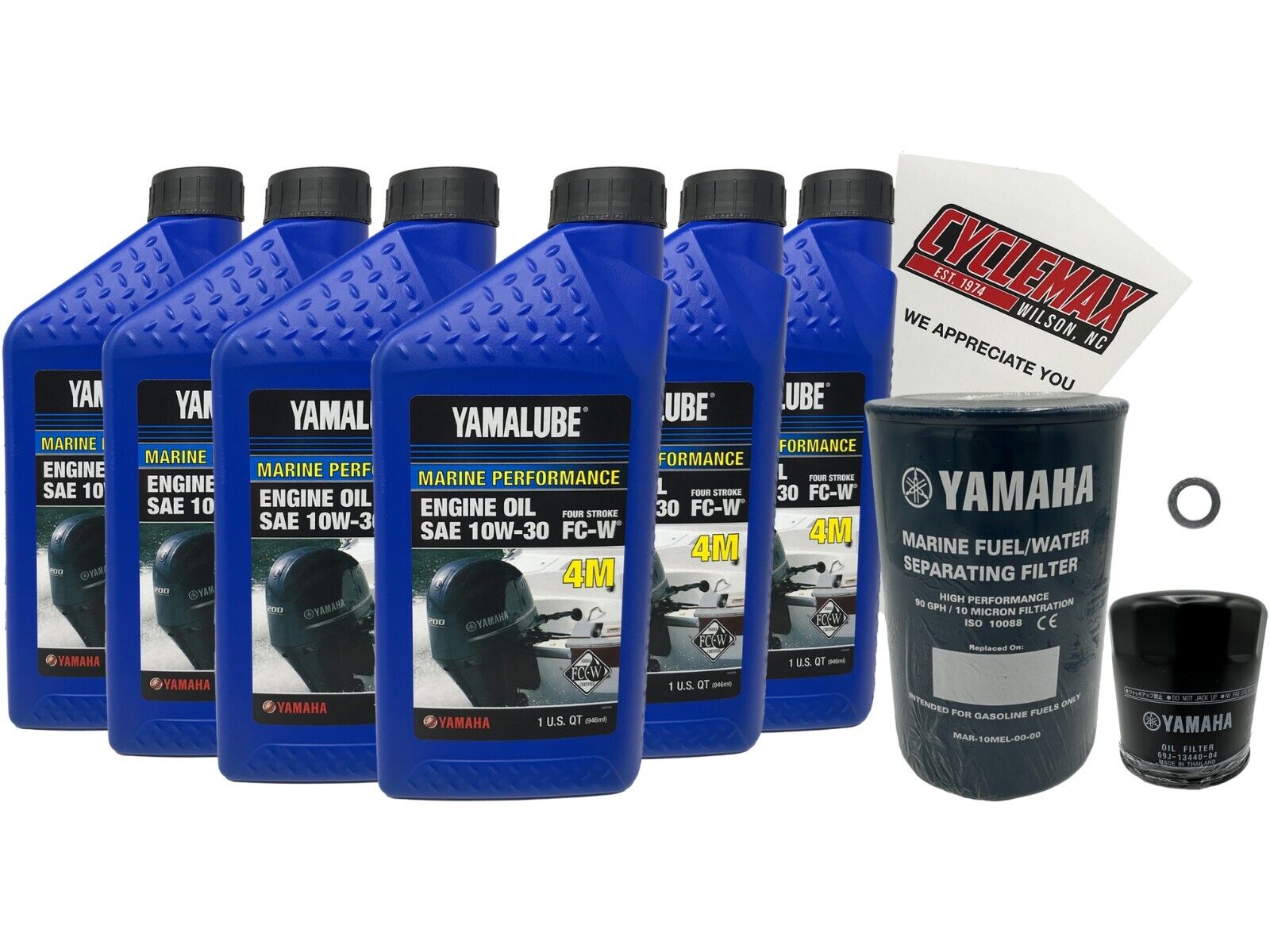 Cyclemax 10W30 Marine Oil Change Kit w/ Filter fits 2011-2024 Yamaha F225 Engine