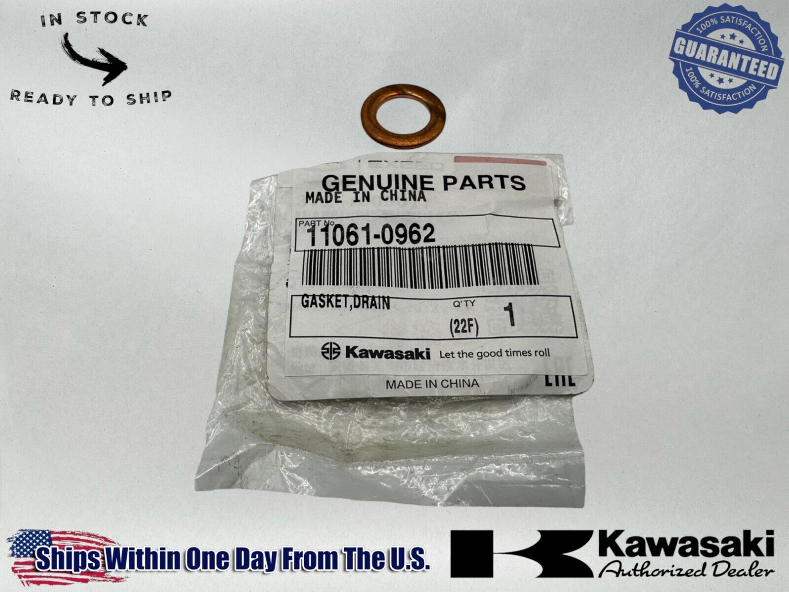 Kawasaki Genuine OEM Authentic Drain Gasket 11061-0962