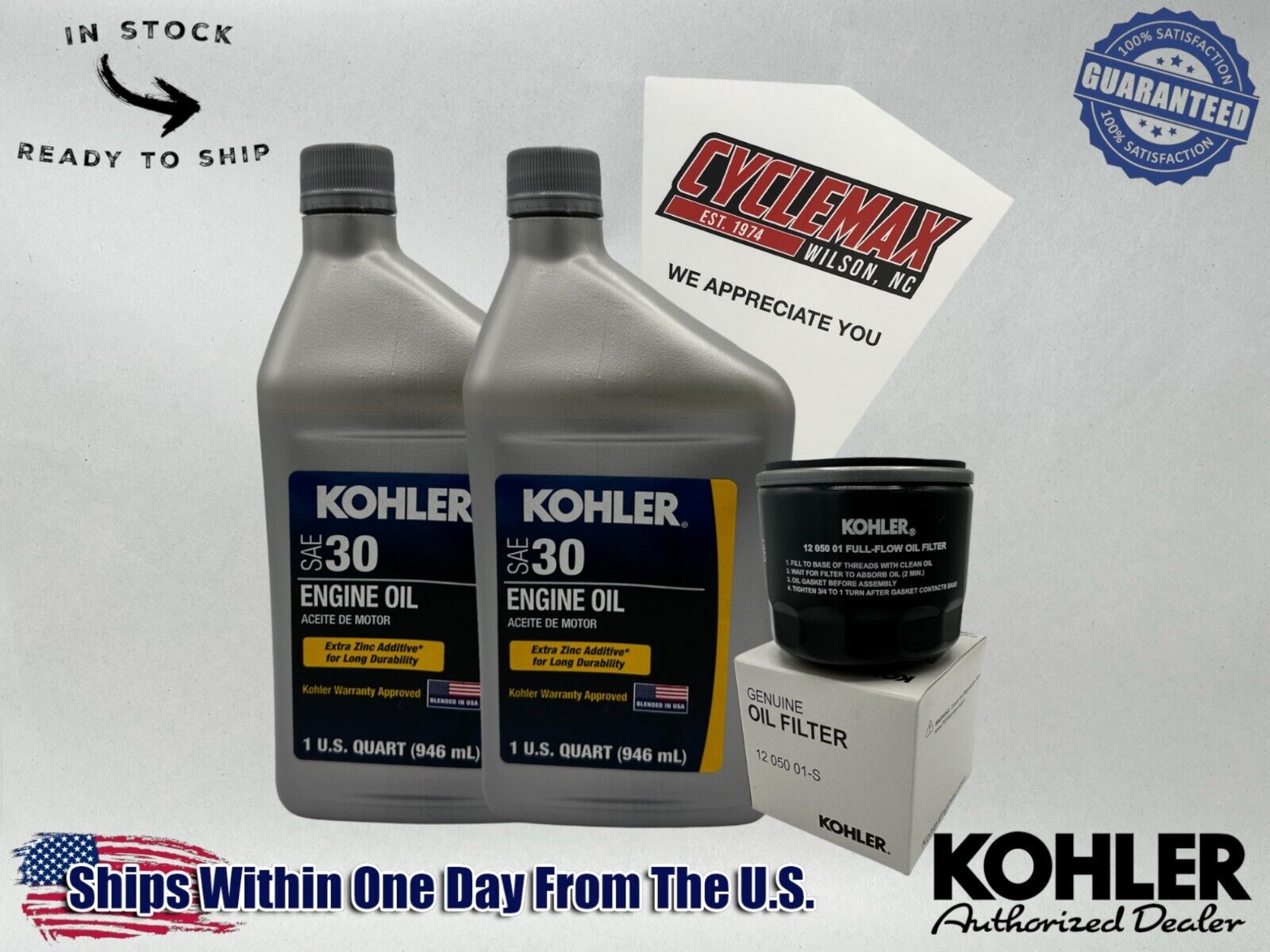 Cyclemax SAE 30 Engine Oil Change Kit fits Kohler Lawnmower Engines