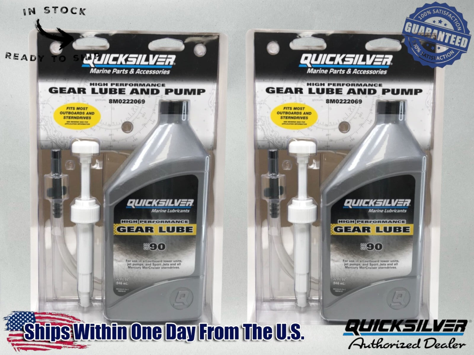 Quicksilver OEM SAE-90 High Perf Gear Lube Quart and Pumps 92-8M0222069 2 Pack