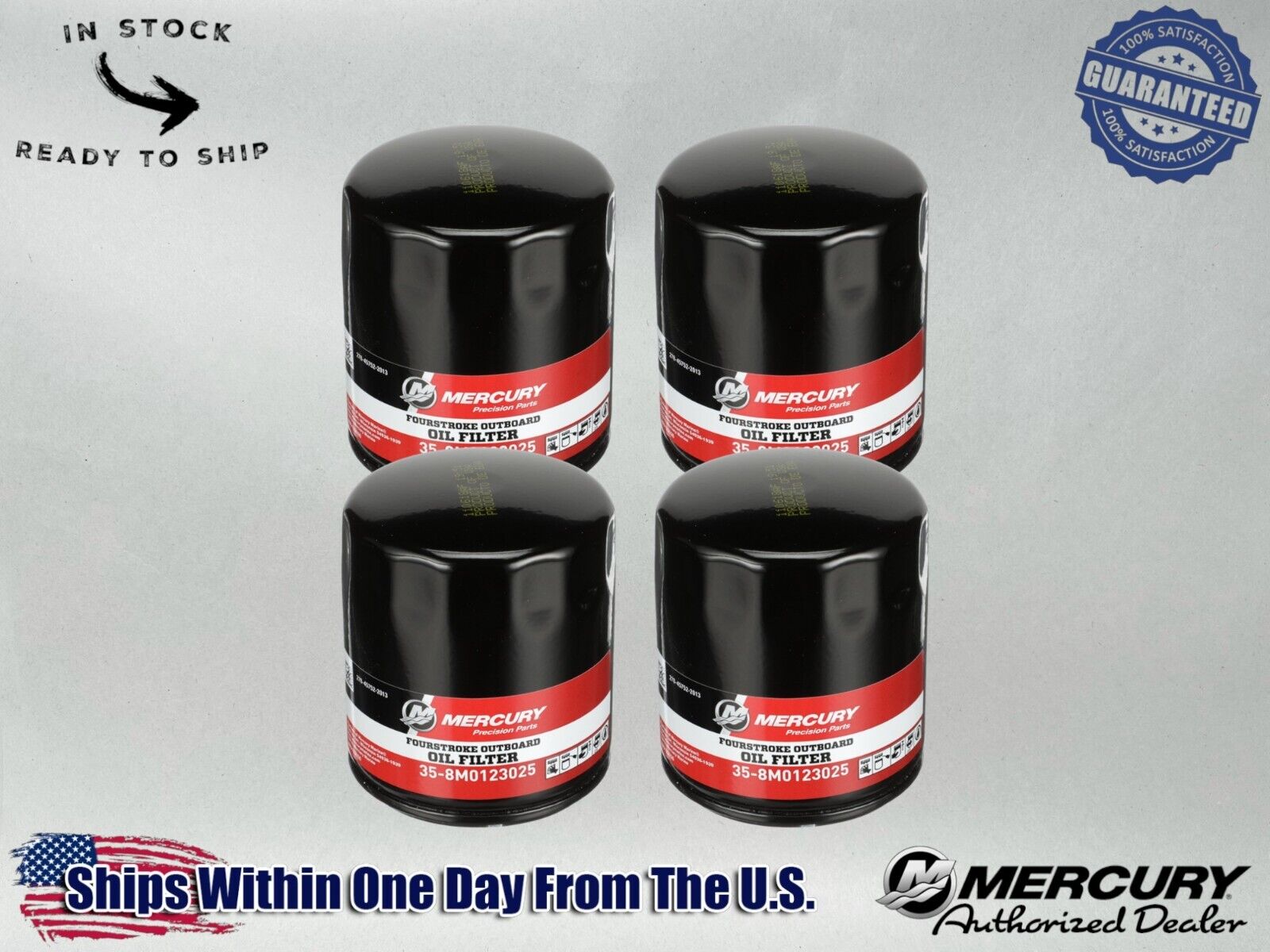 Mercury OEM Outboard Oil Filter for Mercury 3.4L V6 and 4.6L V8 8M0123025-4PACK 