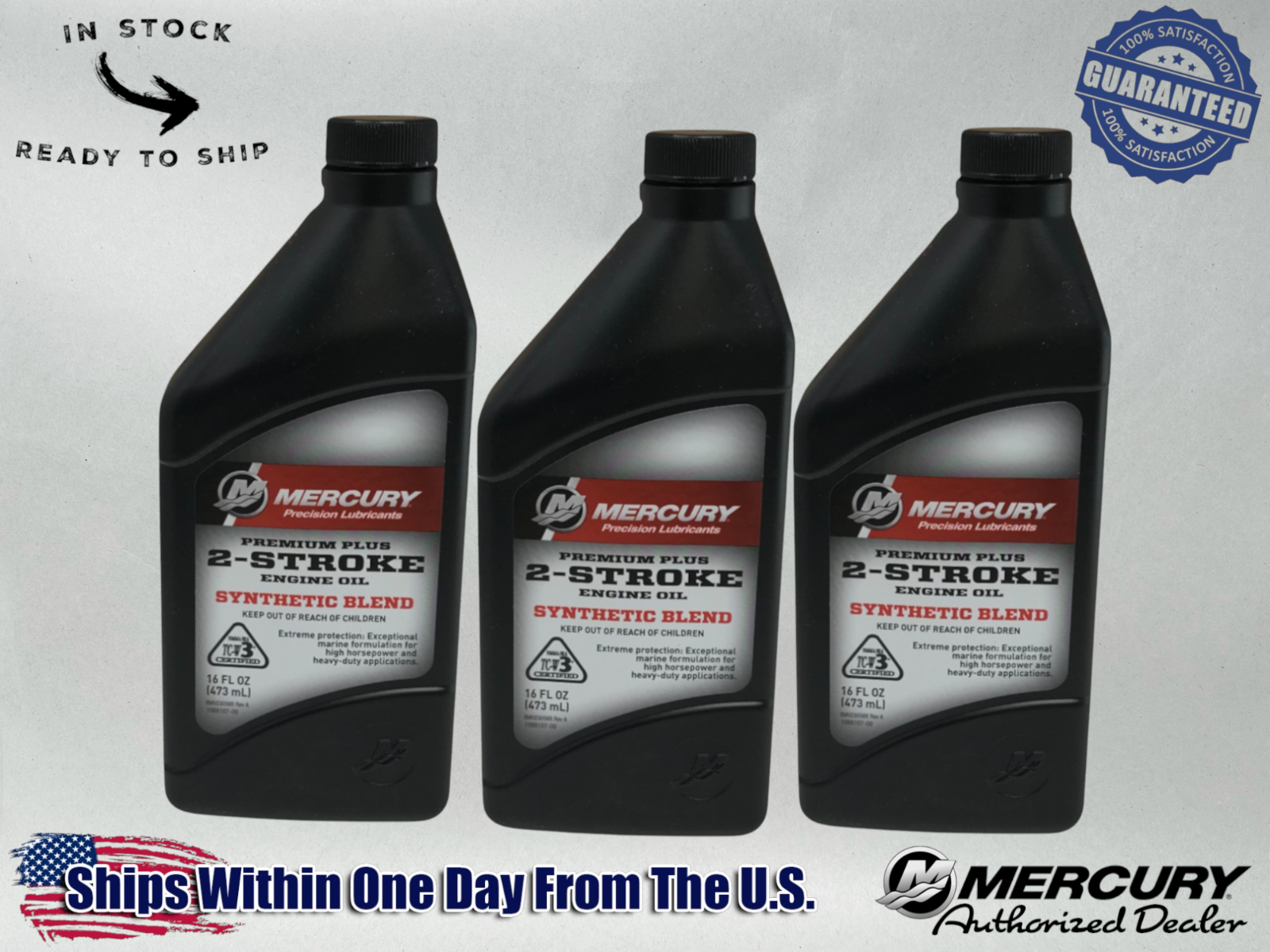 Mercury OEM 2-Stroke Standard Premium Plus Marine Oil Quarts 92-858025K01 3 Pack