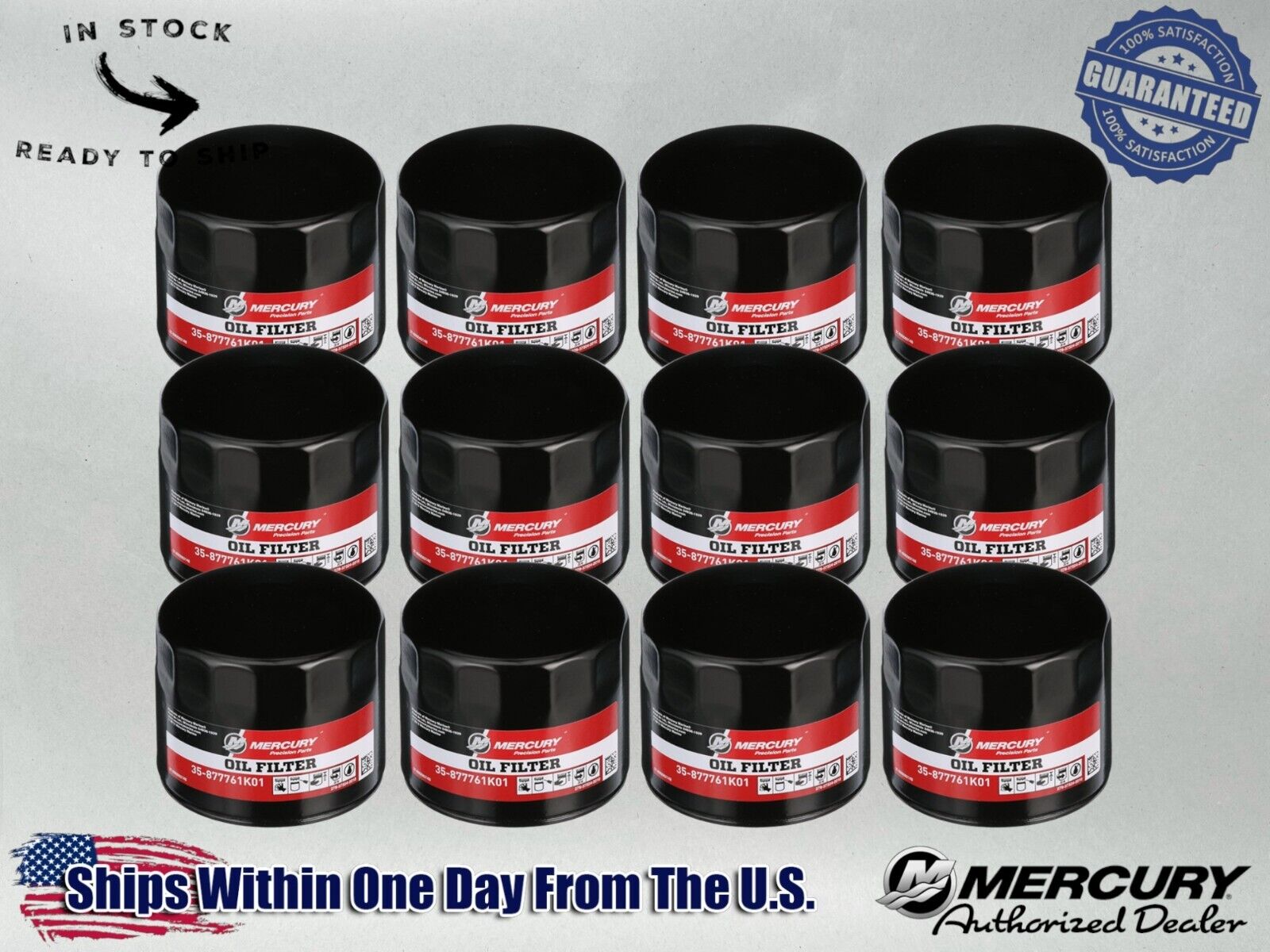 Mercury OEM Outboard Oil Filter for 75-115hp and 150hp EFI 877761K01-12PACK 