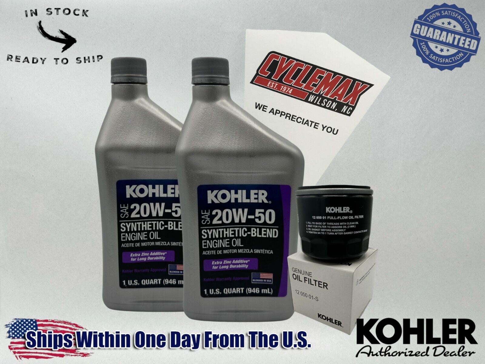 Cyclemax 20W-50 Semi Synthetic Oil Change Kit fits Kohler Lawnmower Engines