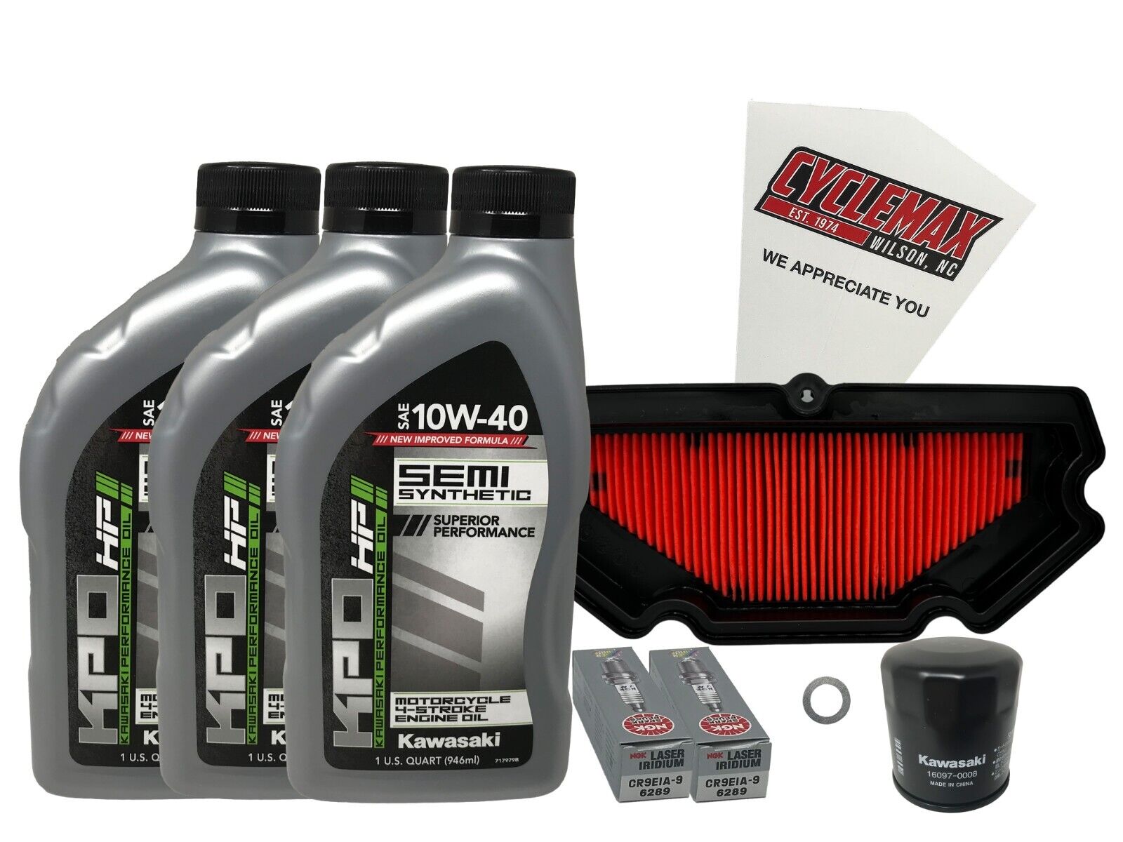 Cyclemax Semi-Synthetic Tune Up Kit w/ Plugs fits Kawasaki 2009-2011 Ninja 650