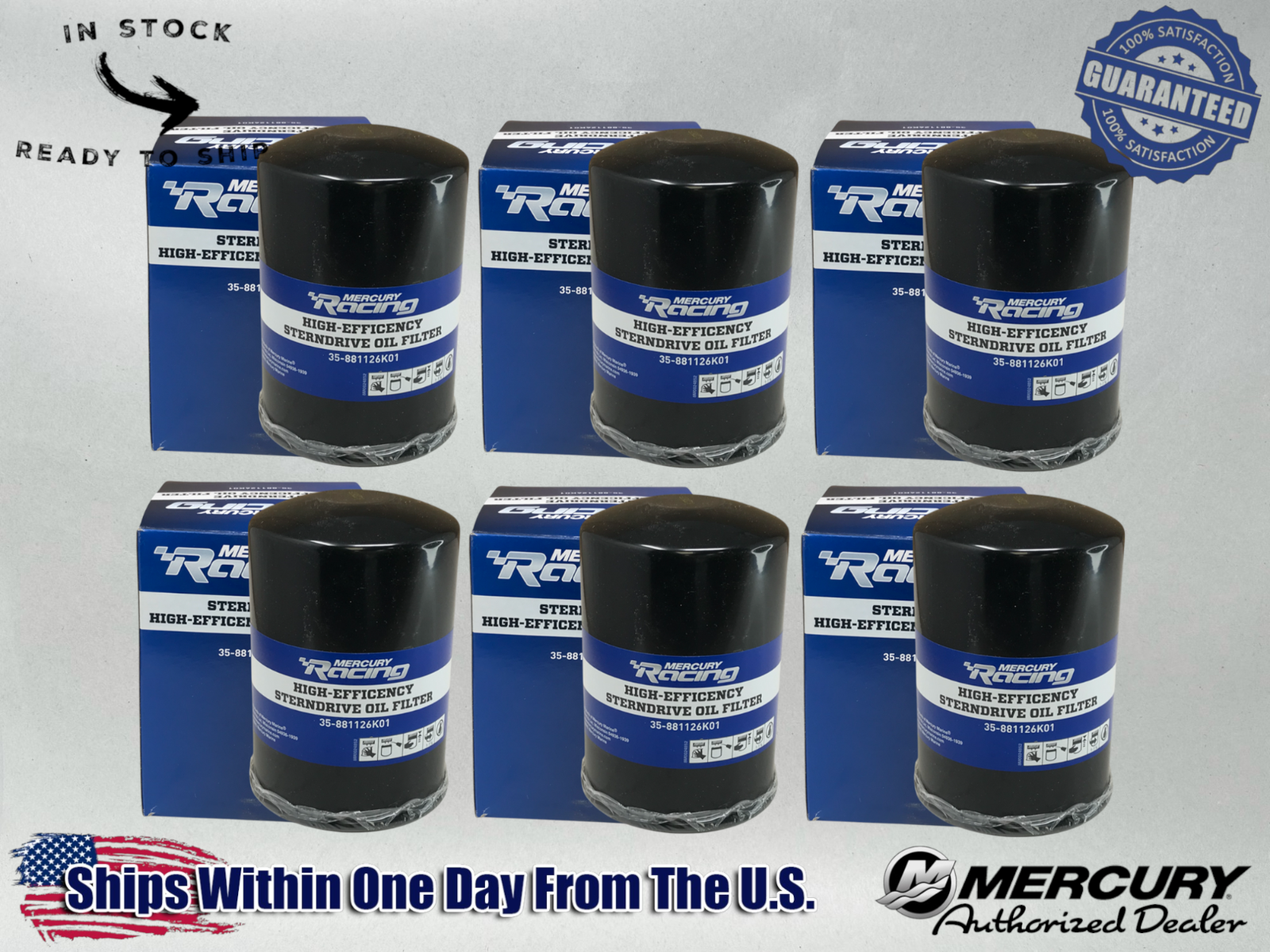 Mercury Genuine OEM Authentic High Performance Oil Filters 35-881126K01 6 Pack