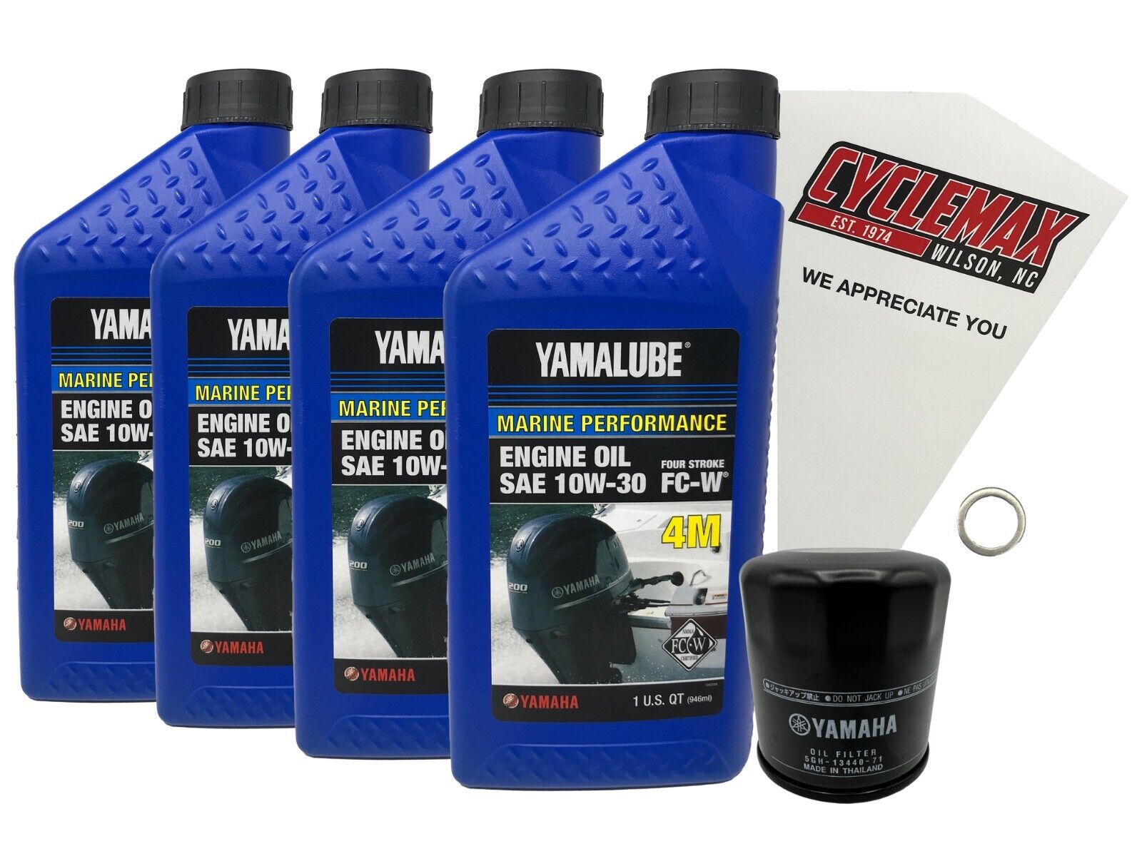 Cyclemax Yamalube 10W30 Marine Oil Change Kit fits 2014-2024 Yamaha F115B Engine