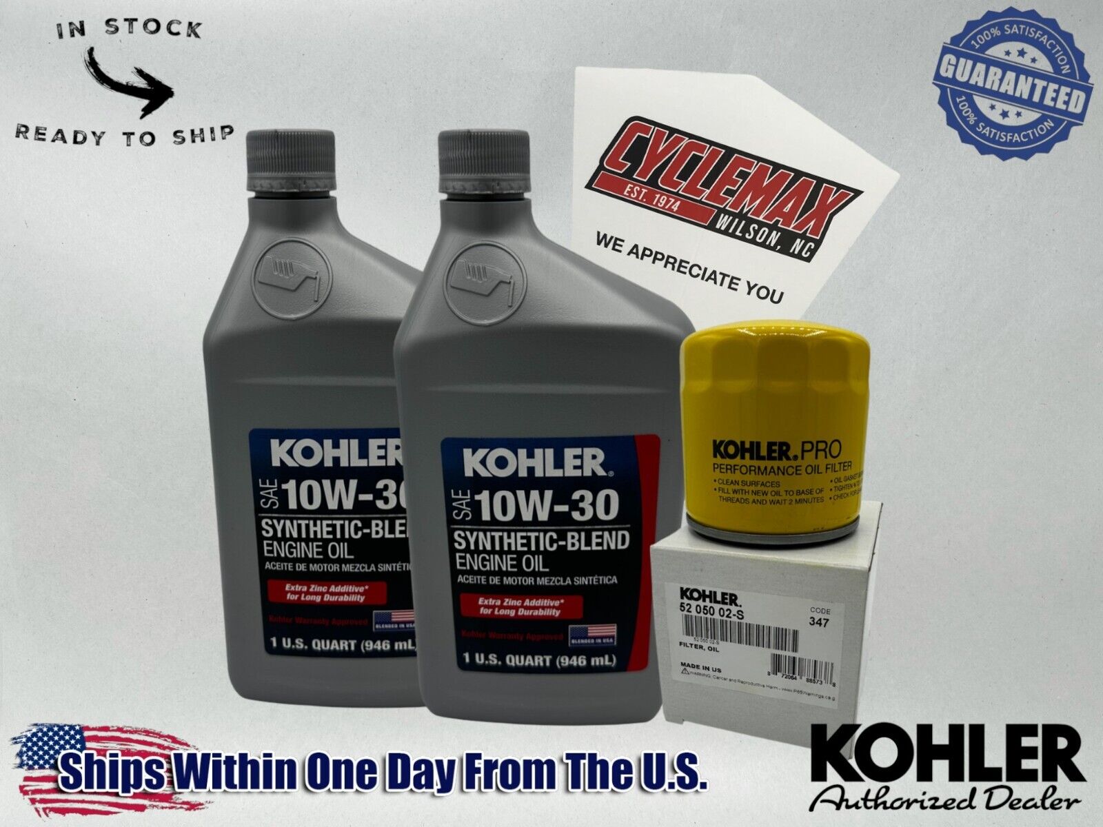 Cyclemax 10W-30 Semi Synthetic Oil Change Kit fits Kohler Lawnmower Engines