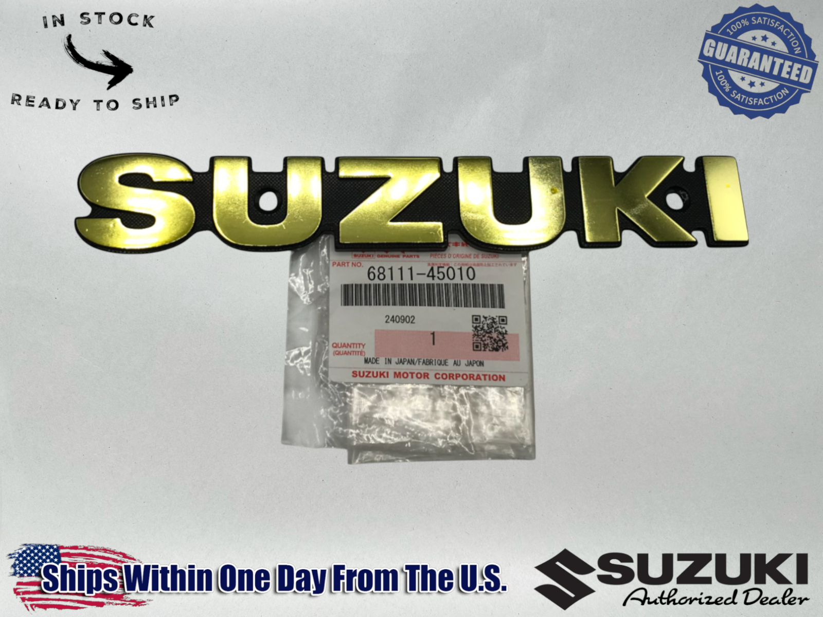 Suzuki Genuine OEM Authentic Gold Fuel Tank Emblem 68111-45010