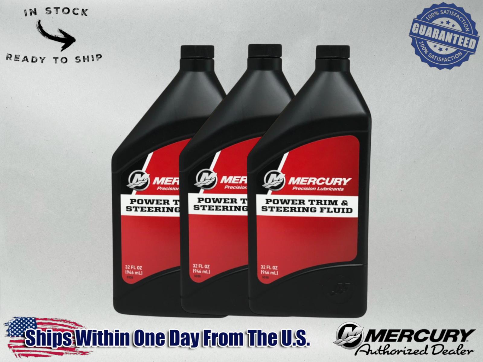 Mercury OEM Power Trim & Steering Fluid Quarts 92-858075K01 3 Pack