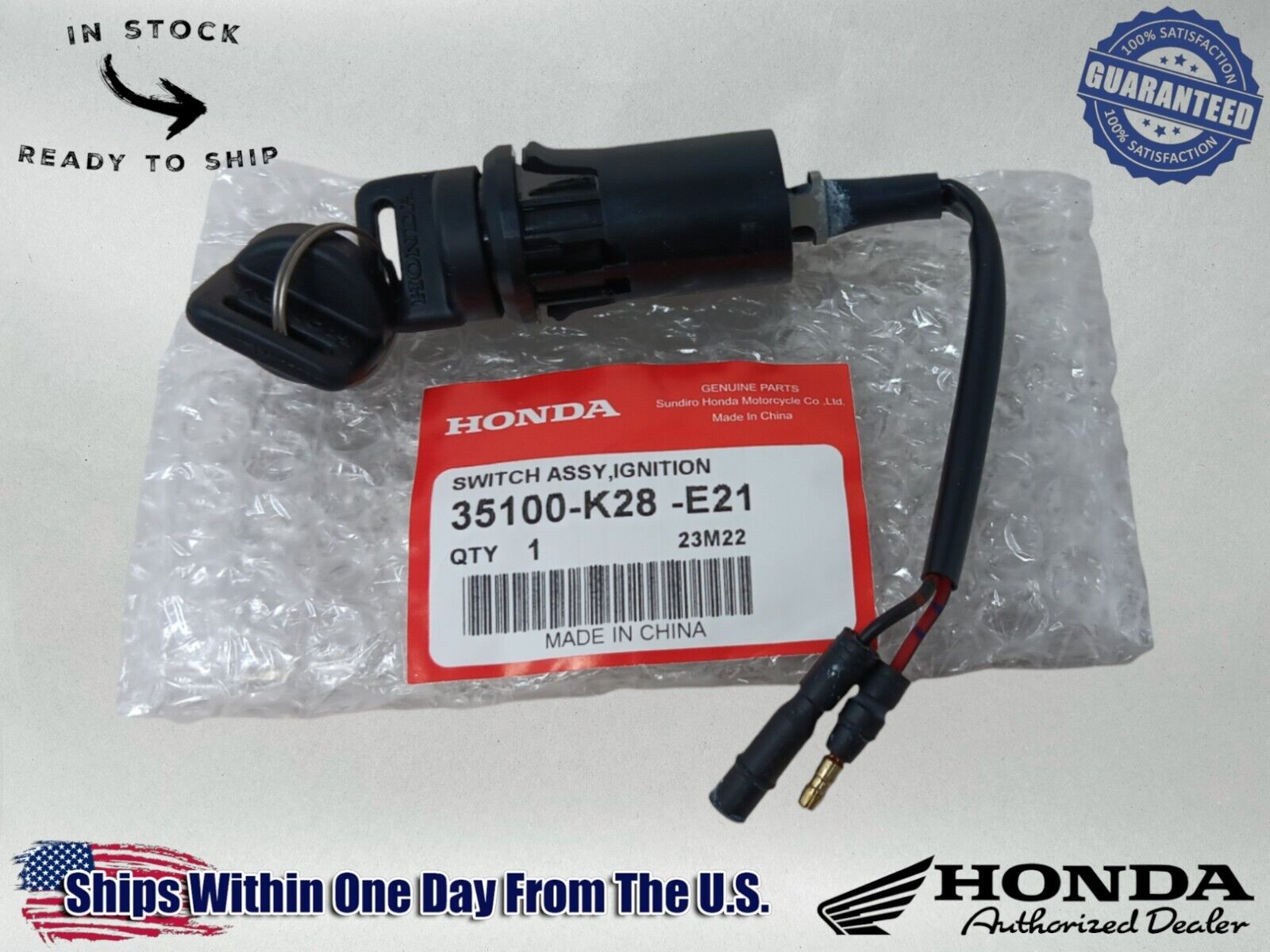 Honda Genuine OEM Authentic  Ignition Switch Assembly 35100-K28-E21