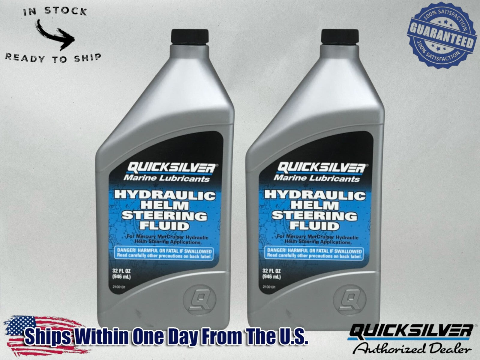 Quicksilver OEM Hydraulic Helm Steering Fluid Quarts 92-858078Q01 2 Pack