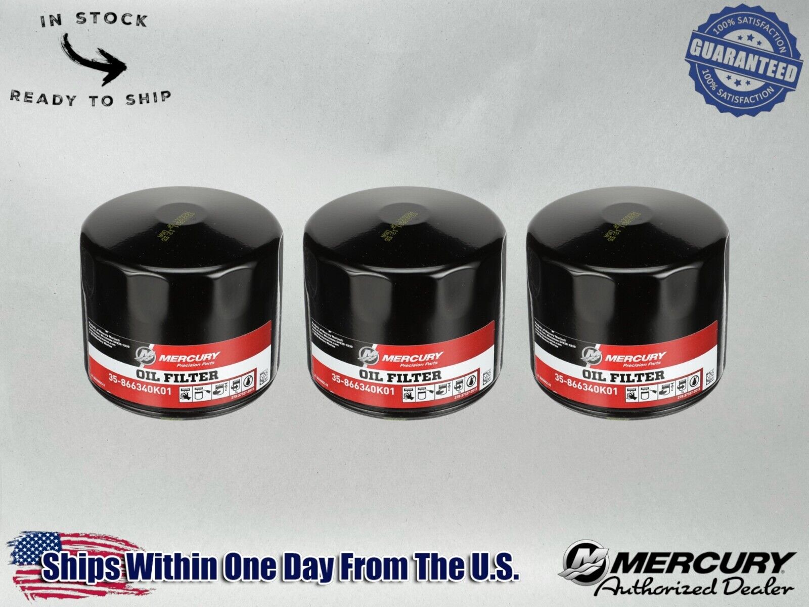 Mercury OEM MerCruiser Oil Filter for Sterndrive and IB Engines 866340K01-3PACK 