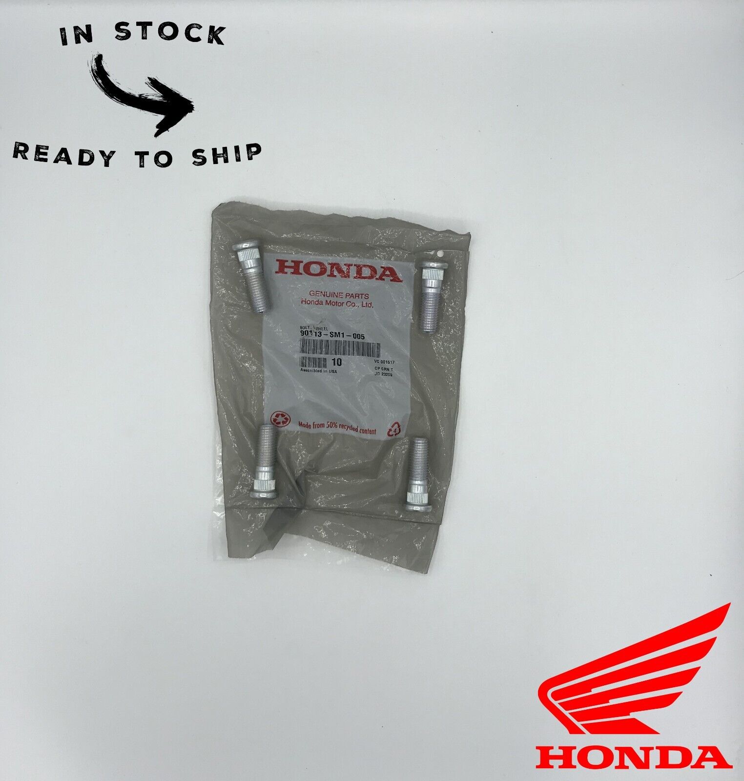 Genuine OEM Honda Wheel Lug Bolt Stud 90113-SM1-005 - 4 Pack