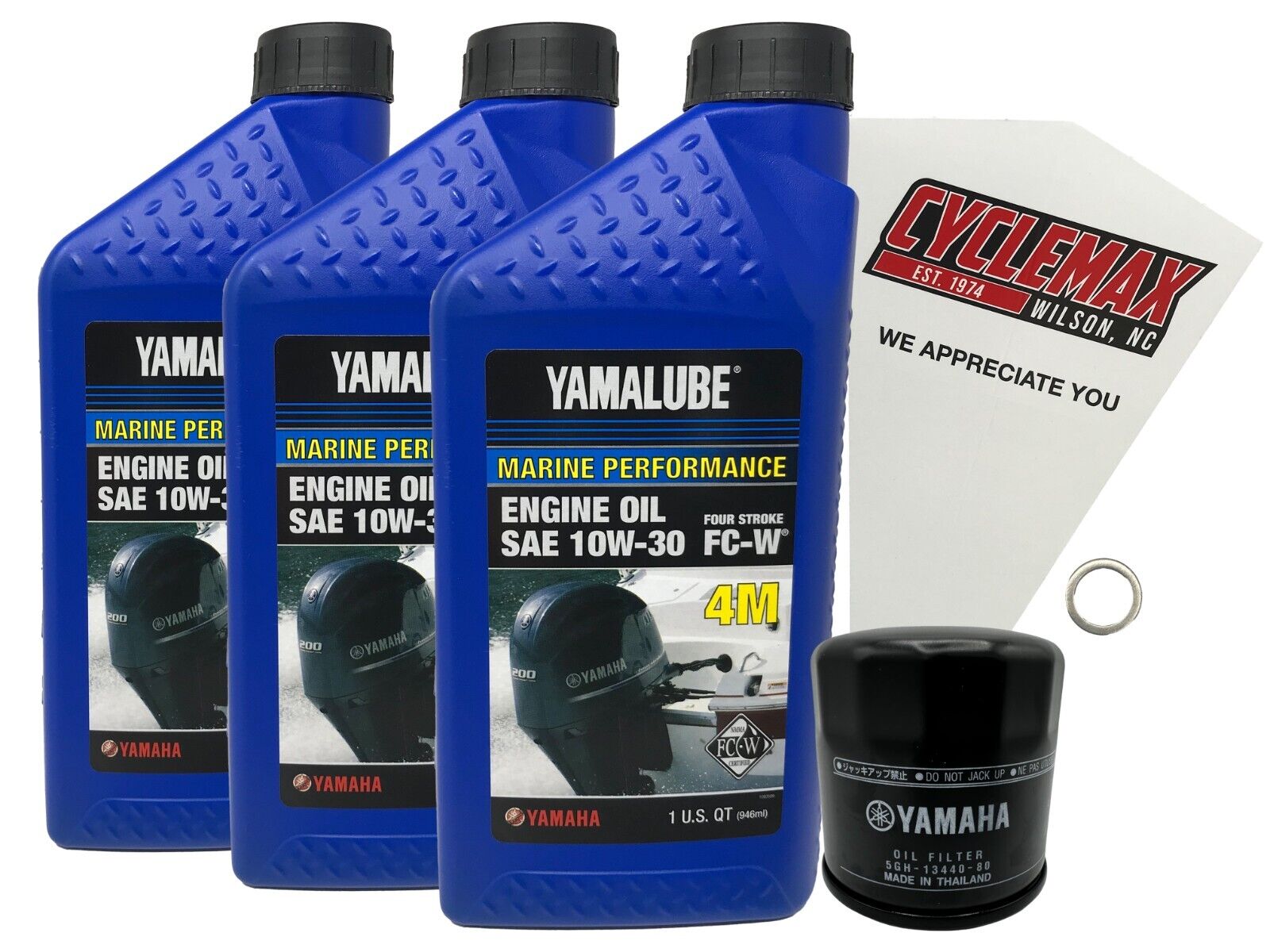 Cyclemax Yamalube 10W30 Marine Oil Change Kit fits 2010-2024 Yamaha F70 Engine