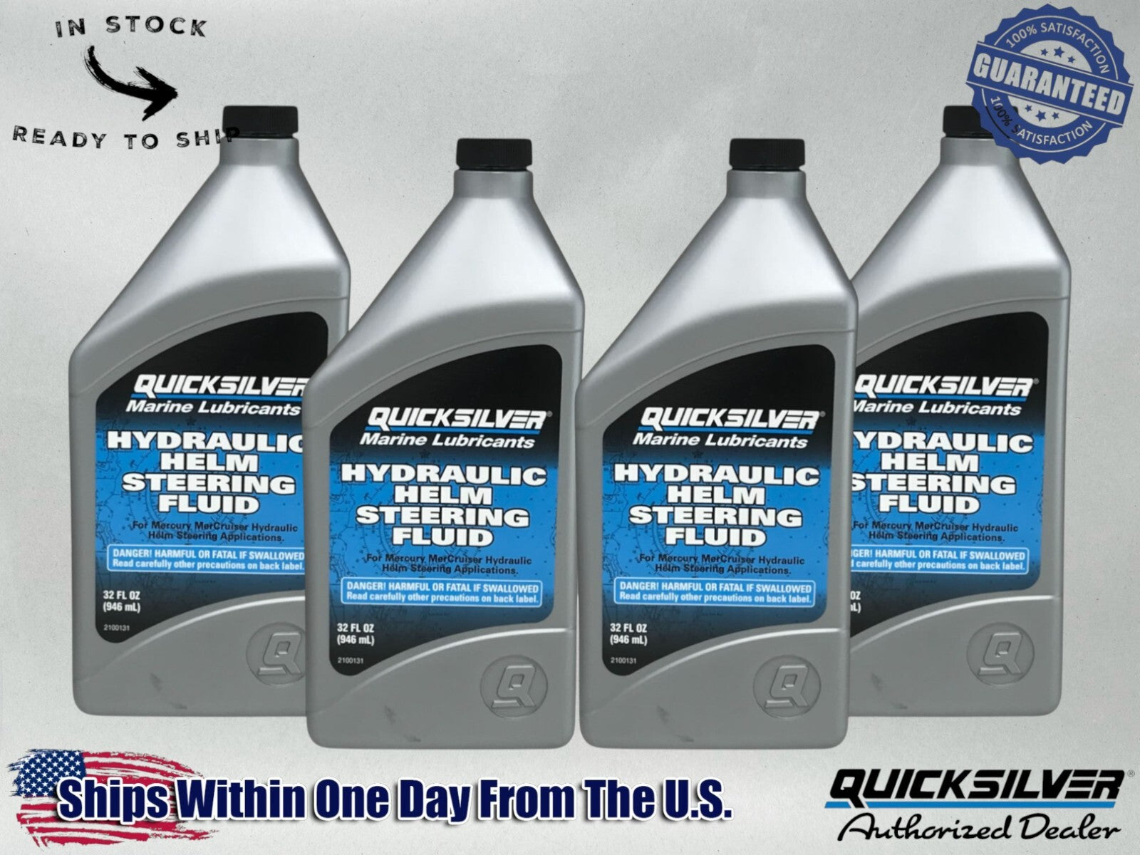 Quicksilver OEM Hydraulic Helm Steering Fluid Quarts 92-858078Q01 4 Pack