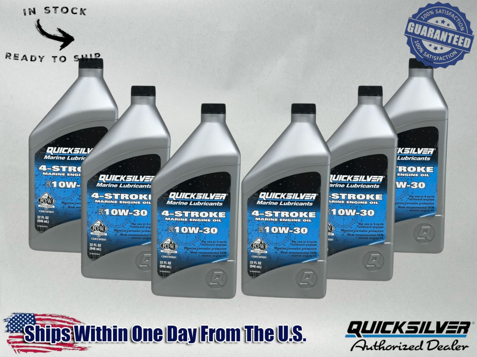 Quicksilver OEM 10W-30 Standard FCW Marine Oil Quarts 92-8M0078616 6 Pack