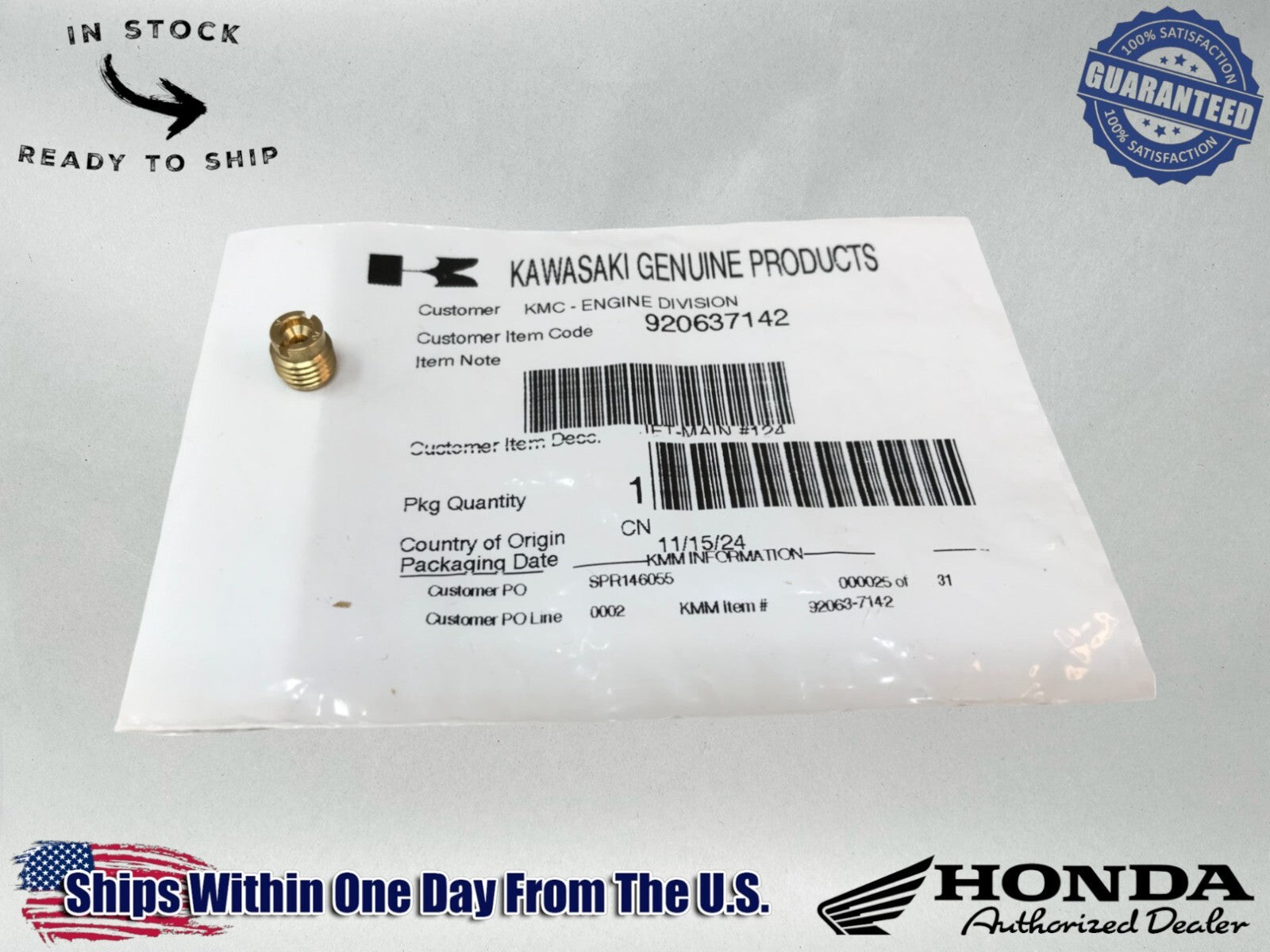 Kawasaki Genuine OEM Authentic JET-MAIN#124 92063-7142 1