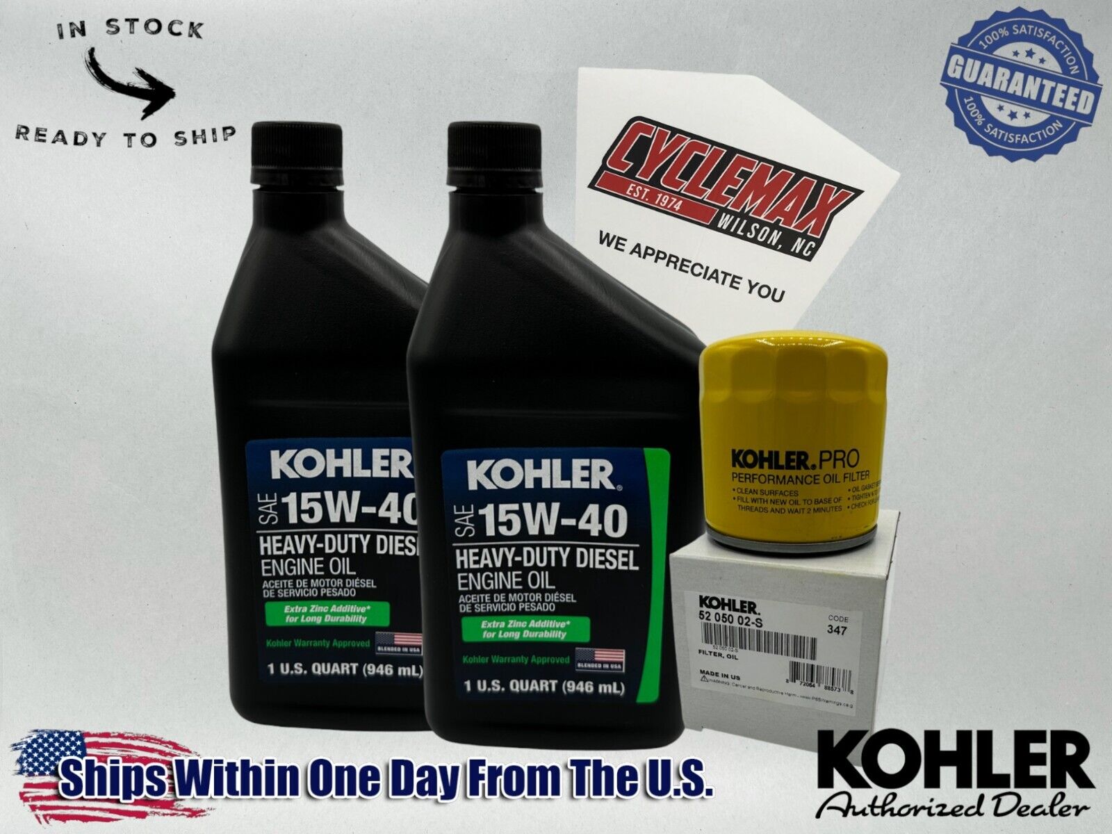 Cyclemax 15W-40 Heavy Duty Diesel Oil Change Kit fits Kohler Lawnmower Engines