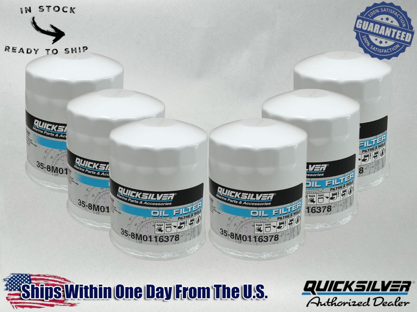 Quicksilver Genuine OEM Authentic Marine Oil Filters 35-8M0116378 6 Pack