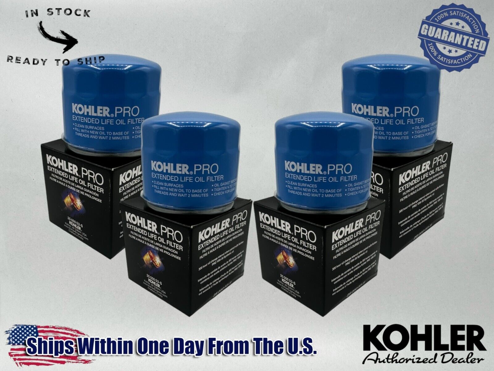 Kohler Genuine OEM Extended Life 300 Hour Oil Filter 25 050 53-S 4 Pack