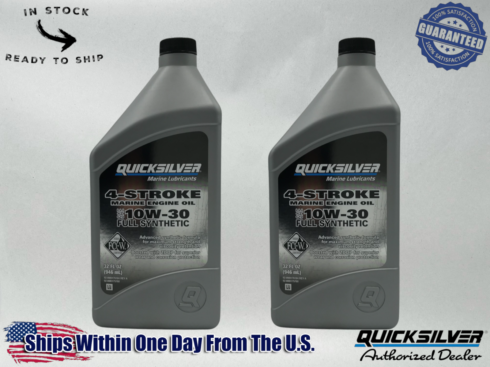 Quicksilver OEM Full Synthetic 10W30 Marine Oil Quarts 92-8M0175780 2 Pack