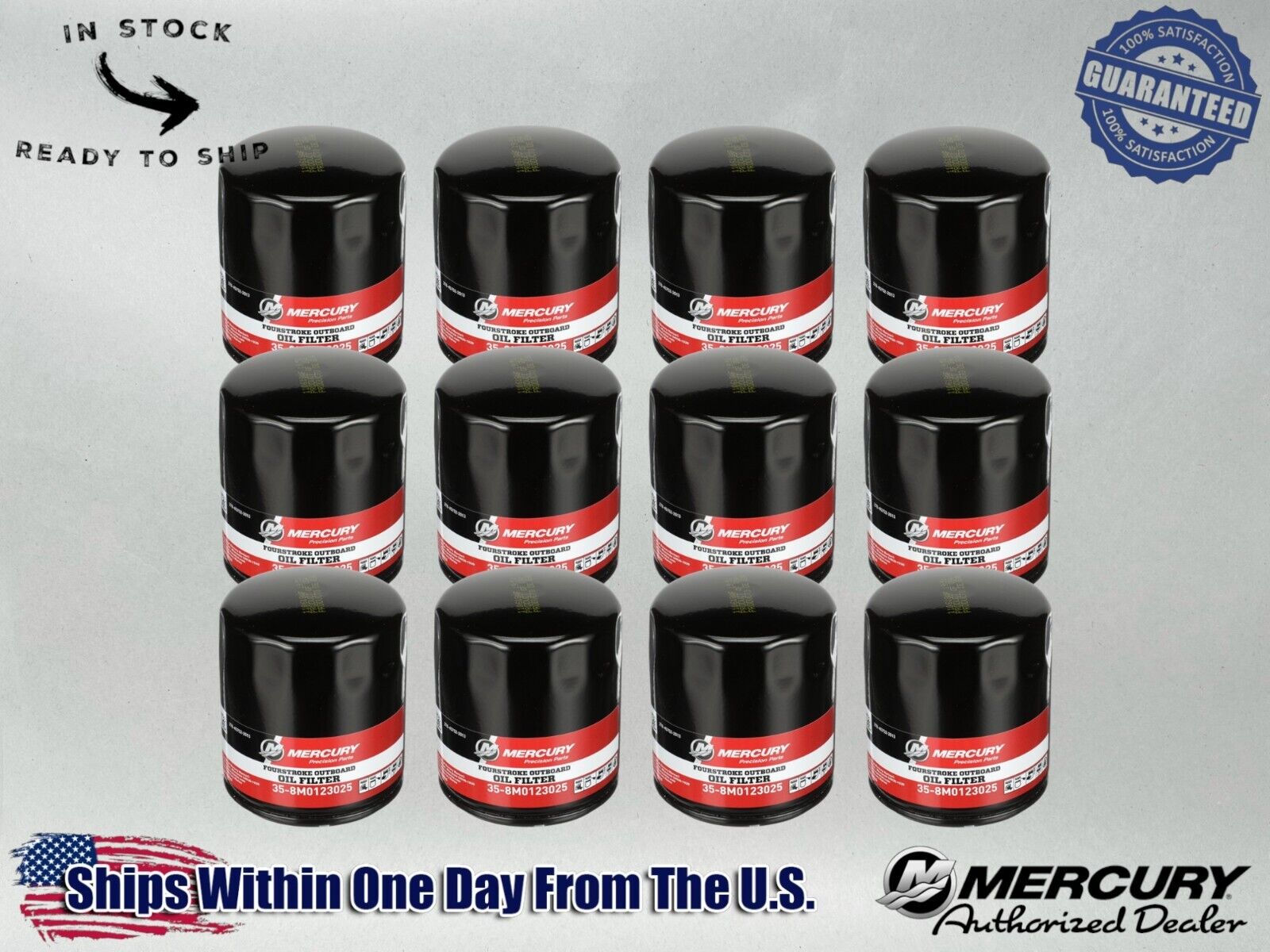 Mercury OEM Outboard Oil Filter for 3.4L V6 and 4.6L V8 8M0123025-12PACK 