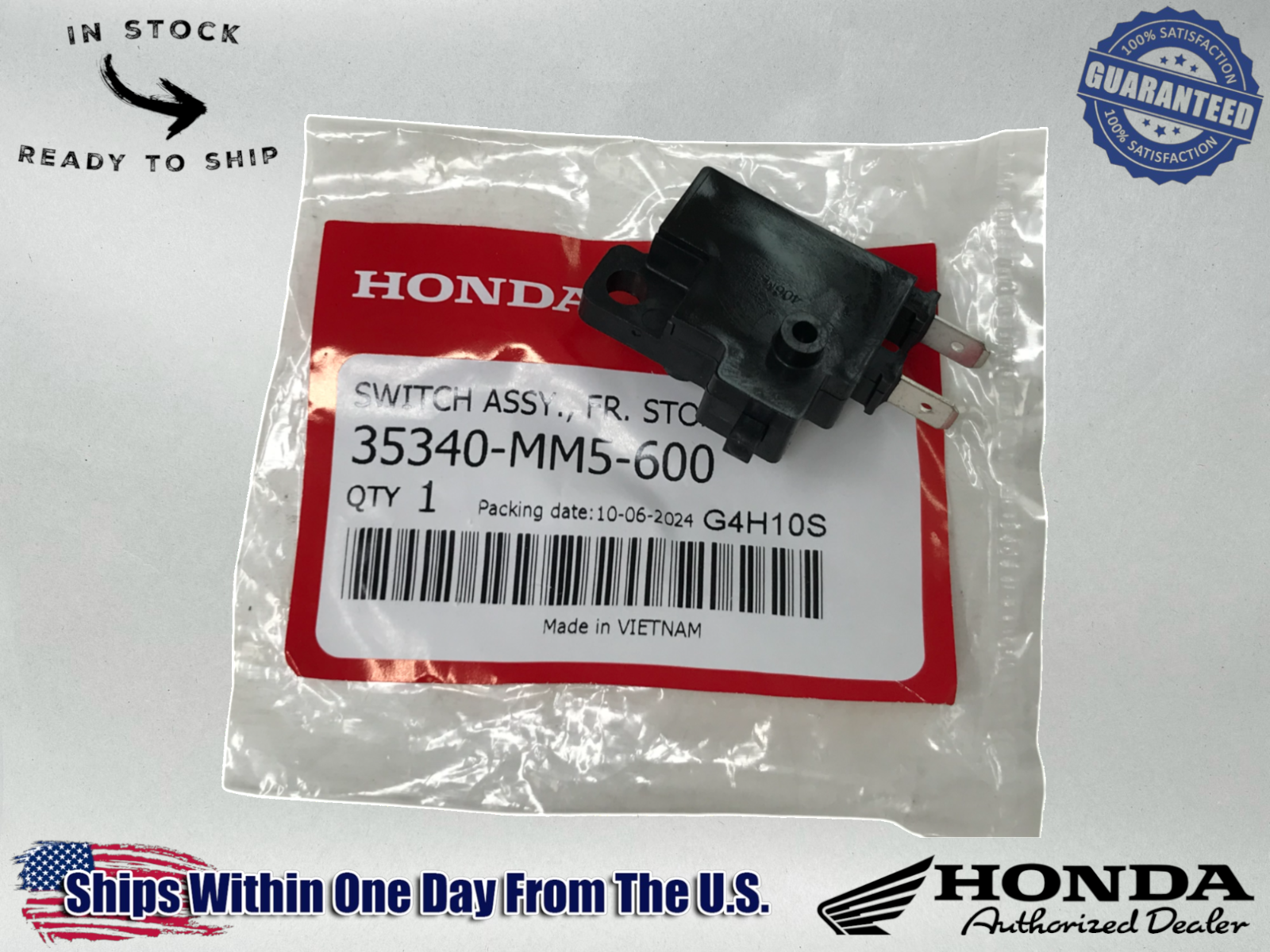 Honda Genuine OEM Authentic Front Brake Light Switch 35340-MM5-600
