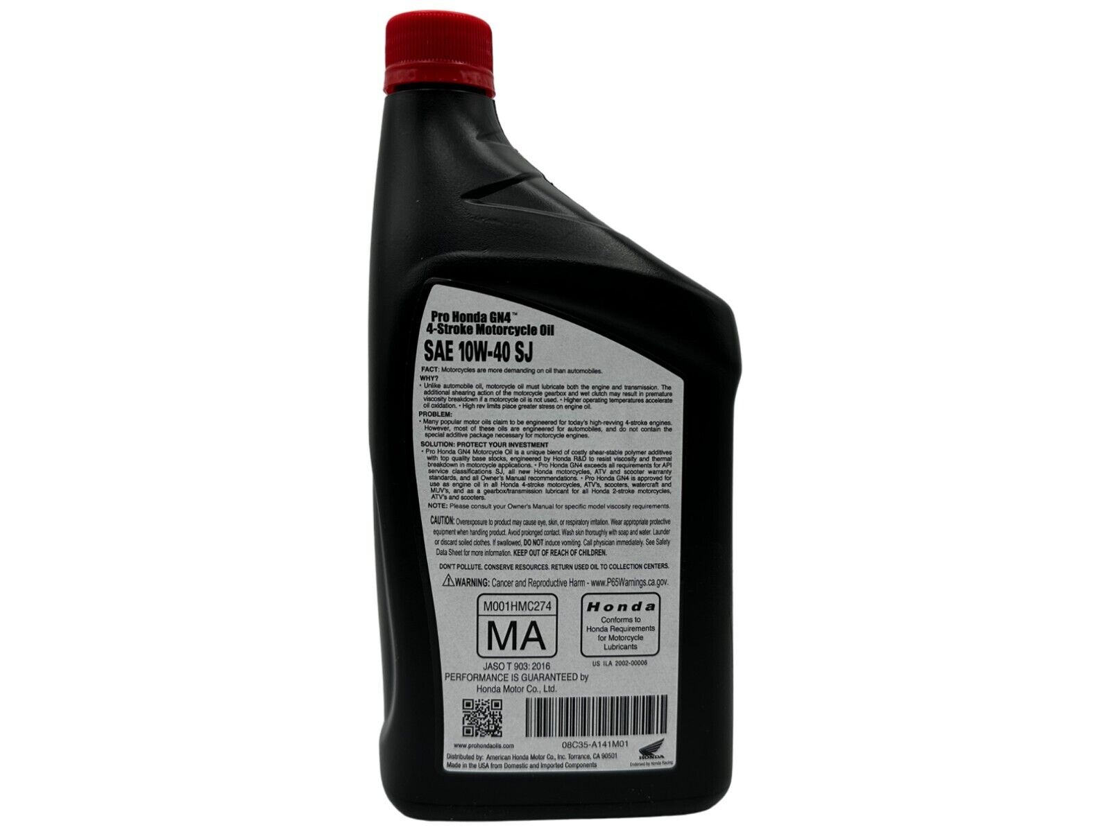 Honda Genuine OEM GN4 Motorcycle 10W-40 Oil Quart 08C35-A141M01 - 6 Pack