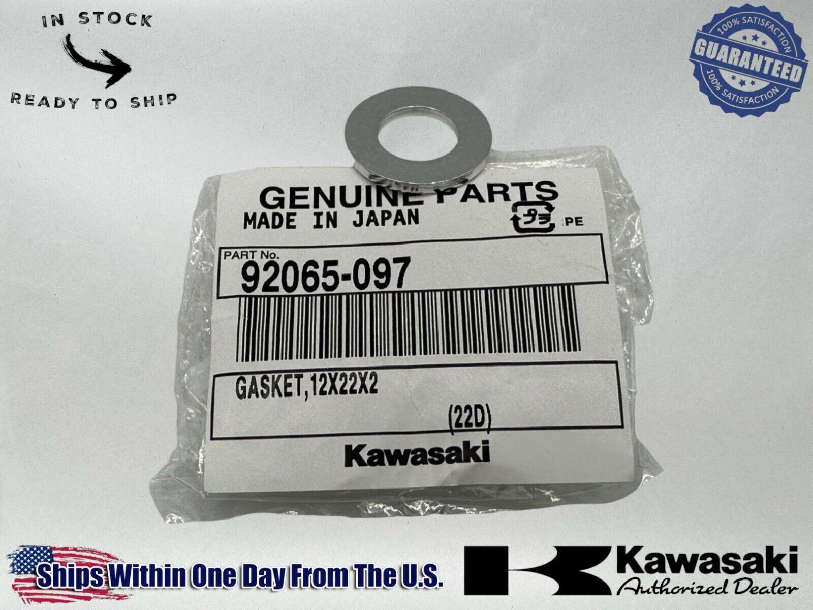 Kawasaki Genuine OEM Authentic Gasket 12X22X2 92065-097