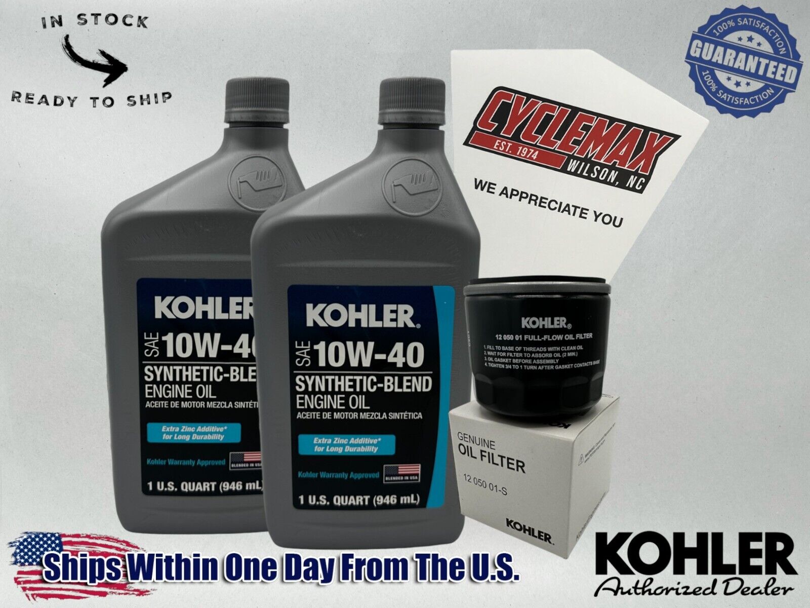 Cyclemax 10W-40 Semi Synthetic Oil Change Kit fits Kohler Lawnmower Engines