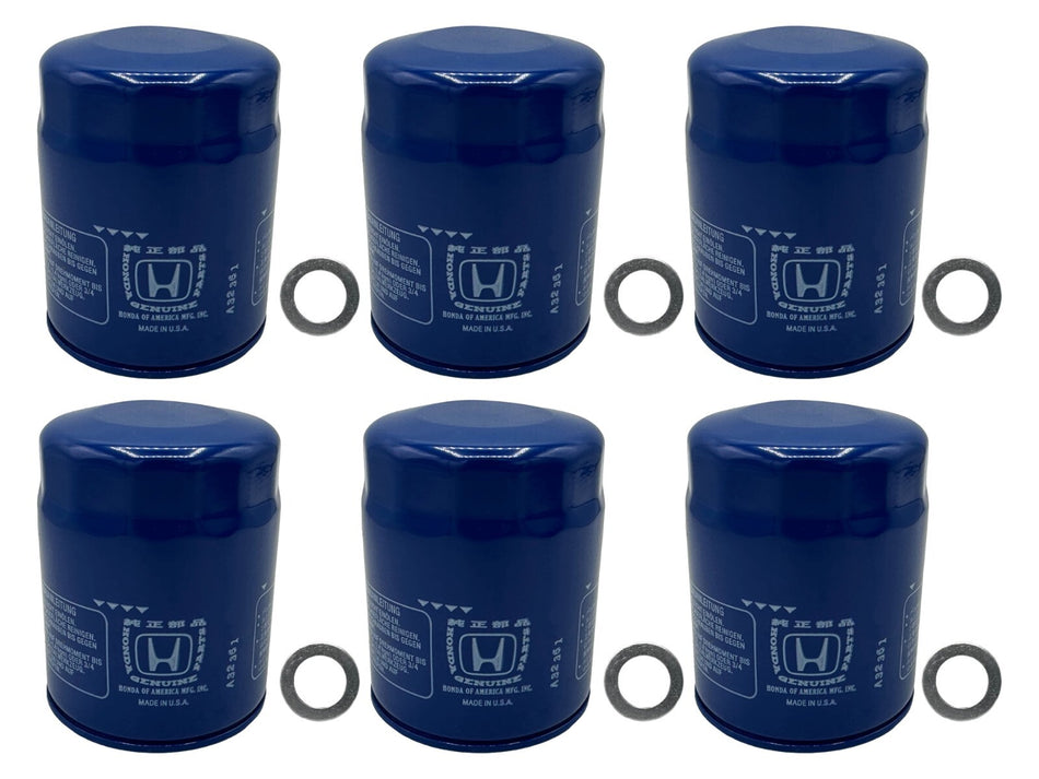 6 Pack for Honda Genuine OEM Authentic Oil Filter includes 14mm Washers