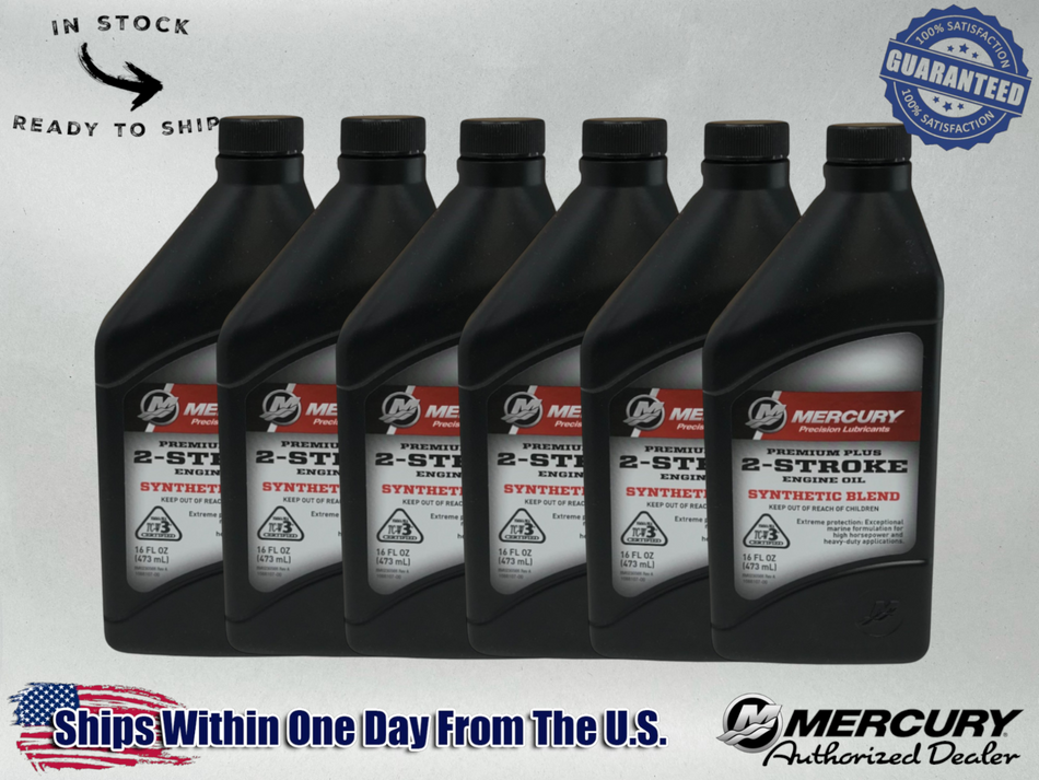 Mercury OEM 2-Stroke Standard Premium Plus Marine Oil Quarts 92-858025K01 6 Pack