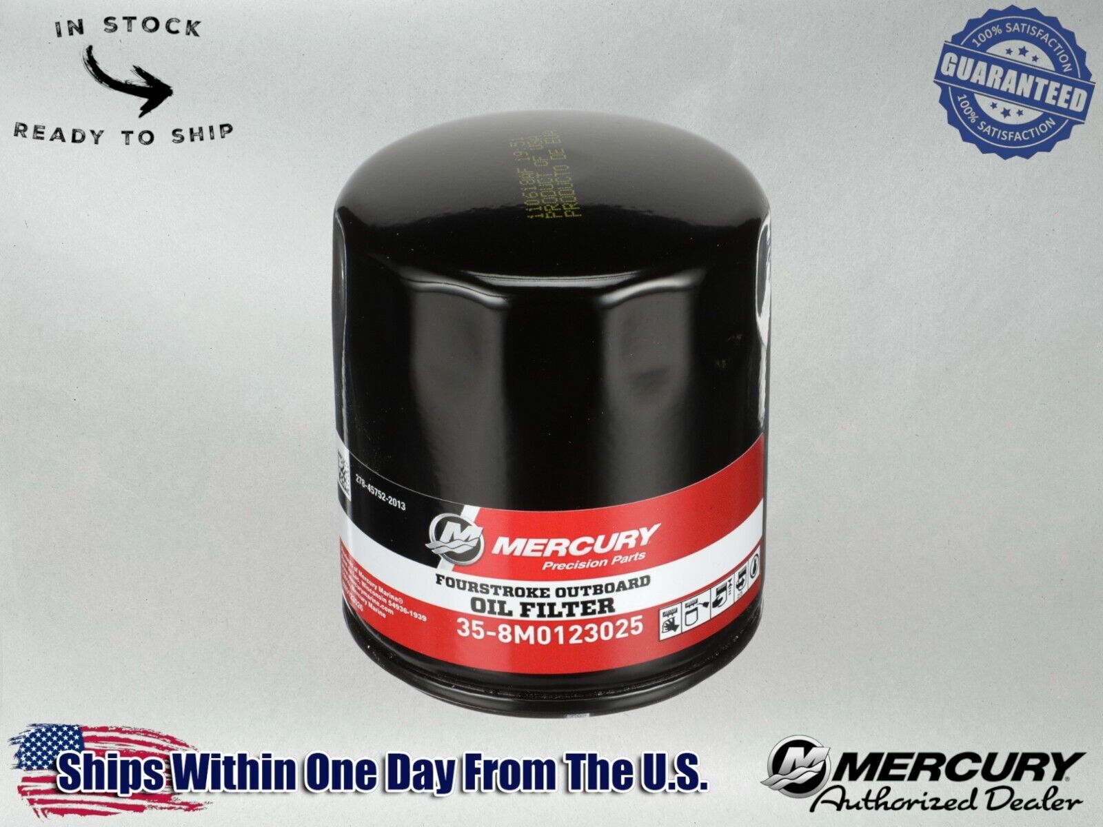 Mercury OEM Outboard Oil Filter for Mercury 3.4L V6 and 4.6L V8 8M0123025