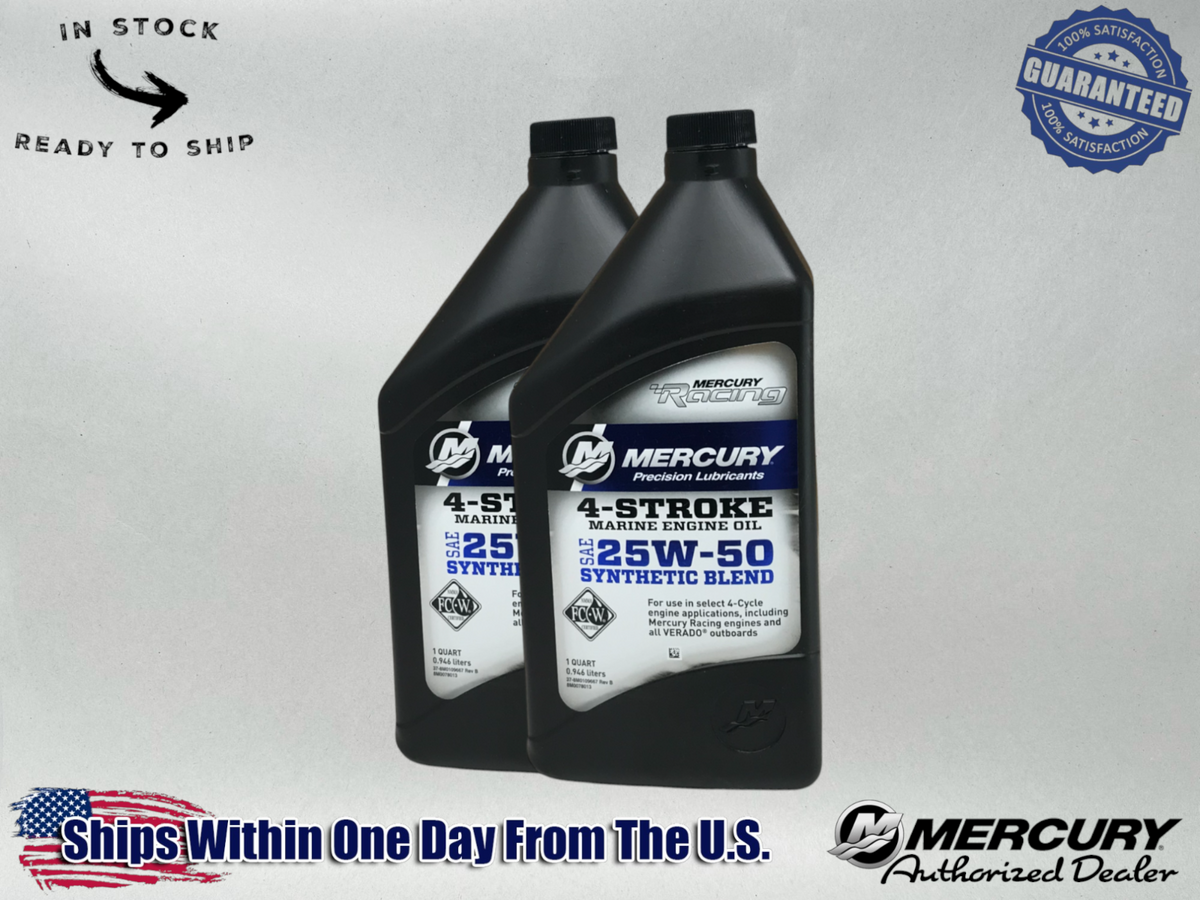 Mercury OEM 25W50 Hi Performance Semi-Synthetic Oil Quarts 92-8M0078013 2 Pack