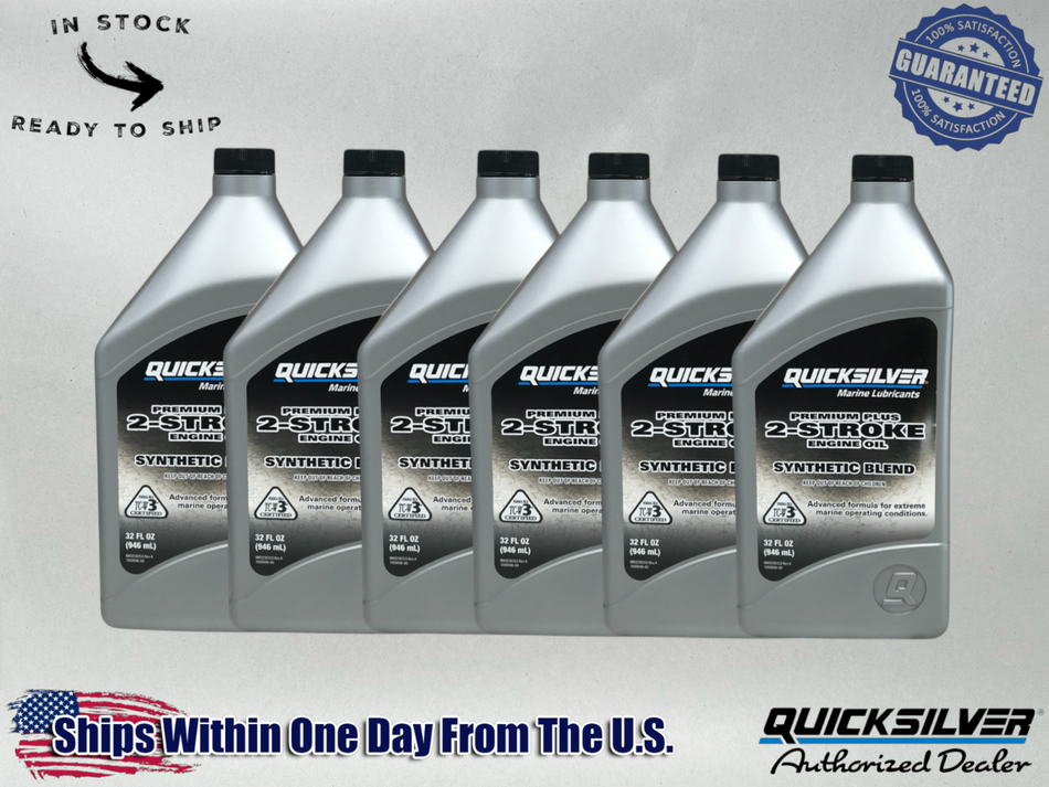 Quicksilver OEM 2-Stroke SS Premium Plus Marine Oil Quarts 92-858026Q01 6 Pack