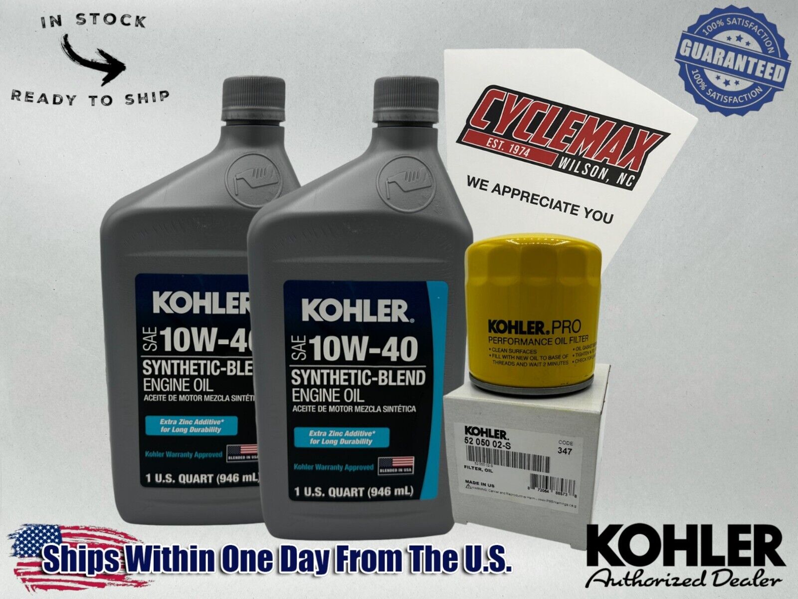 Cyclemax 10W-40 Semi Synthetic Oil Change Kit fits Kohler Lawnmower Engines