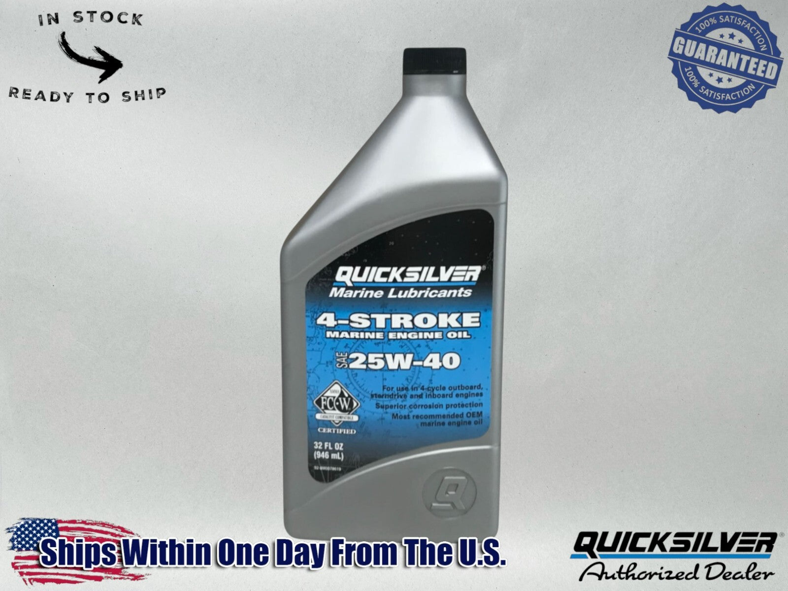 Quicksilver OEM 4 Stroke Standard Marine Engine Oil 25W40 Quart 92-8M0078619