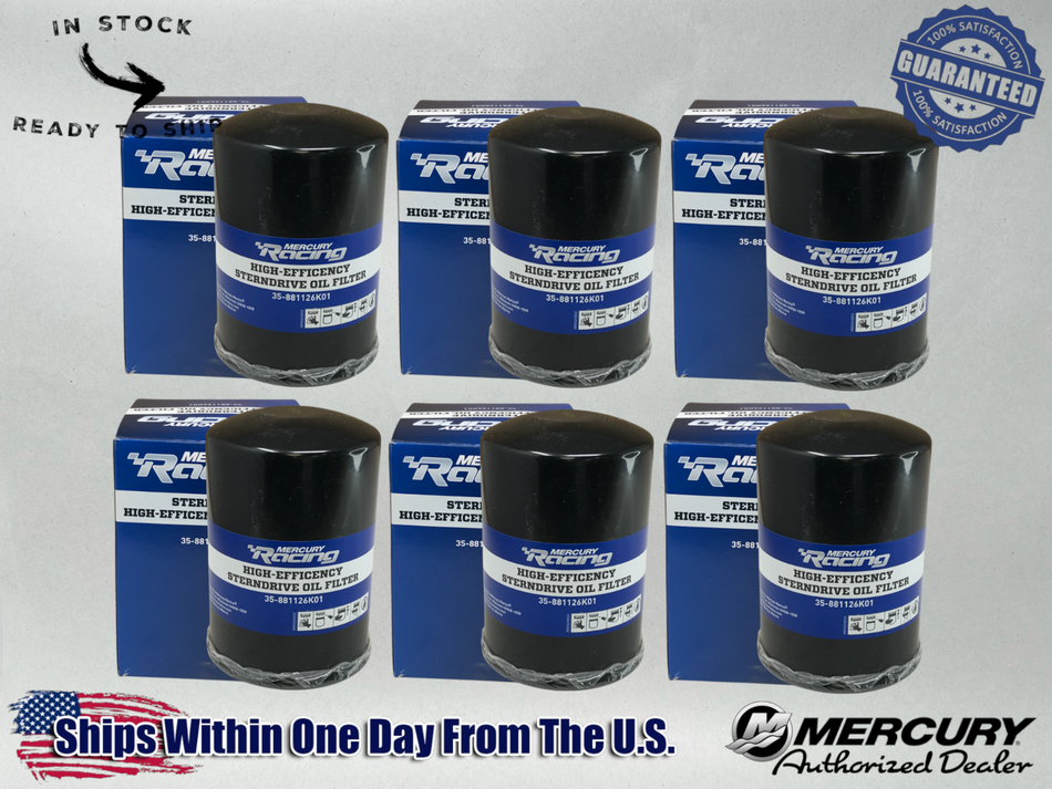 Mercury Genuine OEM Authentic High Performance Oil Filters 35-881126K01 6 Pack