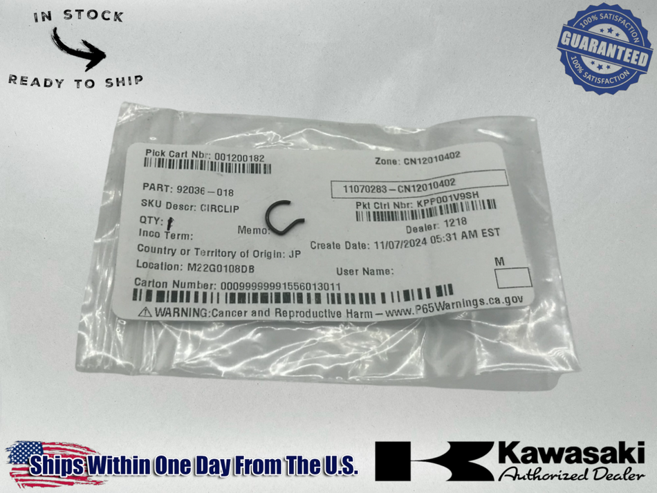 Kawasaki Genuine OEM Authentic Circlip 92036-018 1