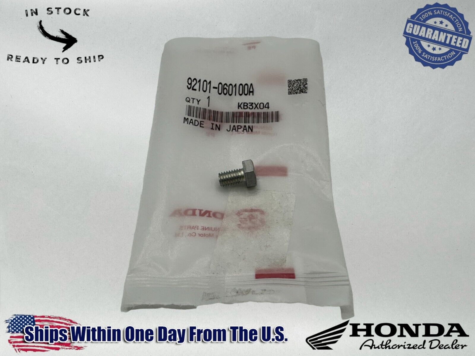 Honda Genuine OEM Hex Bolt (6X10) 92101-06010-0A