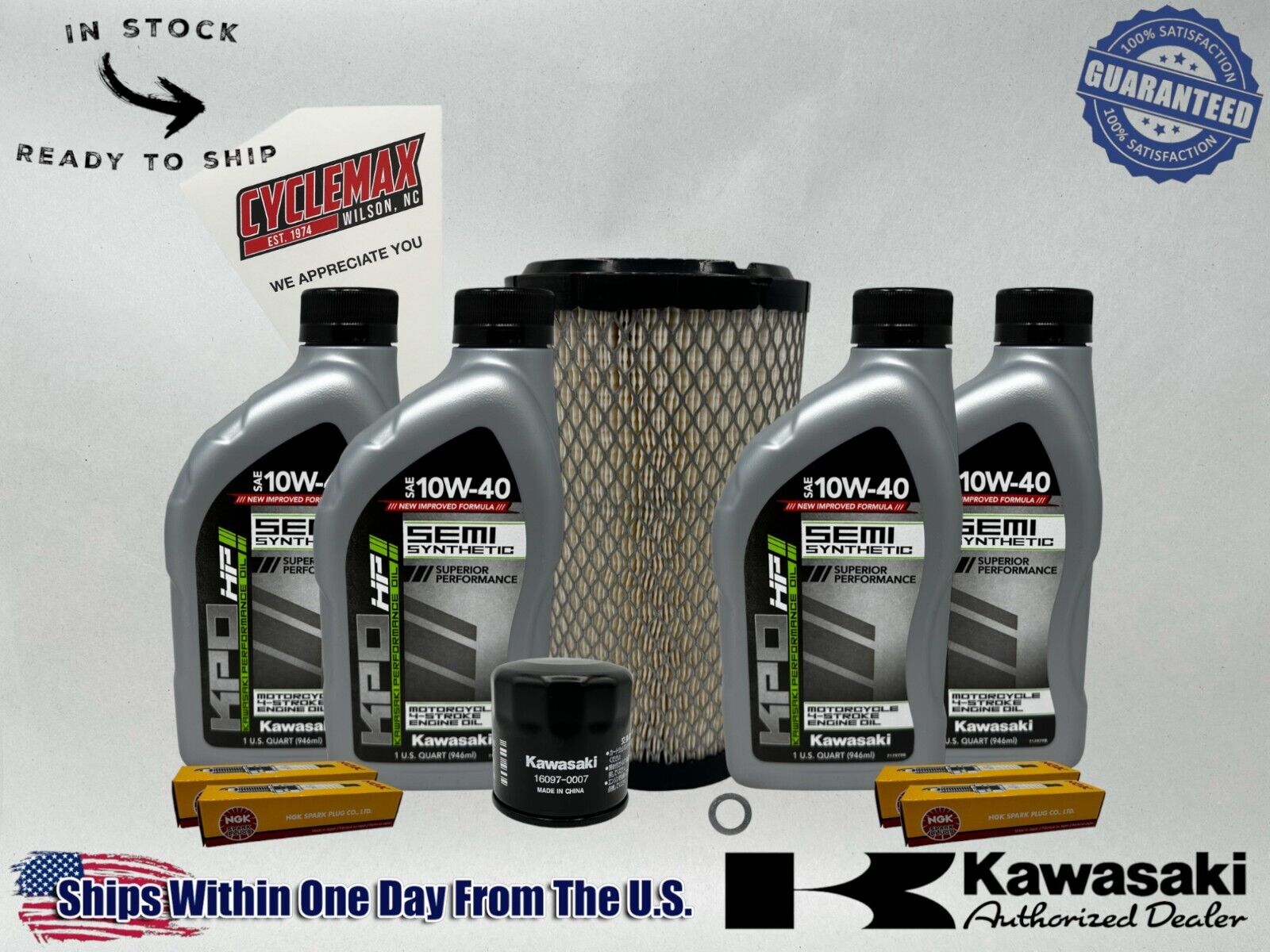 Cyclemax Semi Synthetic Tune Up Kit fits 2024 Kawasaki RIDGE with Spark Plugs