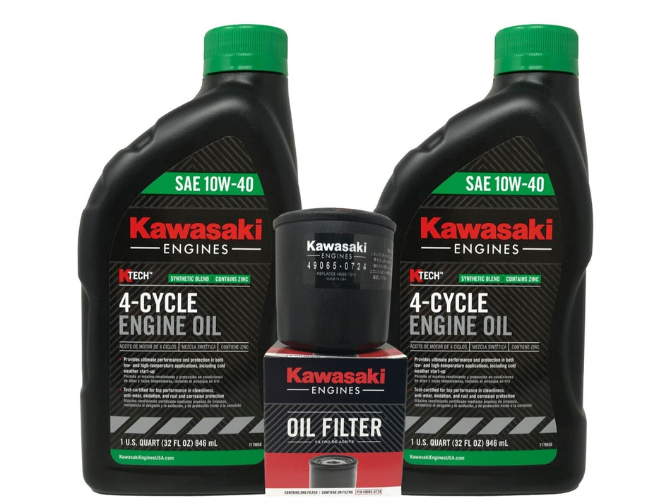 Kawasaki OEM Oil Change Kit; 49065-0724 Oil Filter & 2 Quarts Of 99969-6296 Oil
